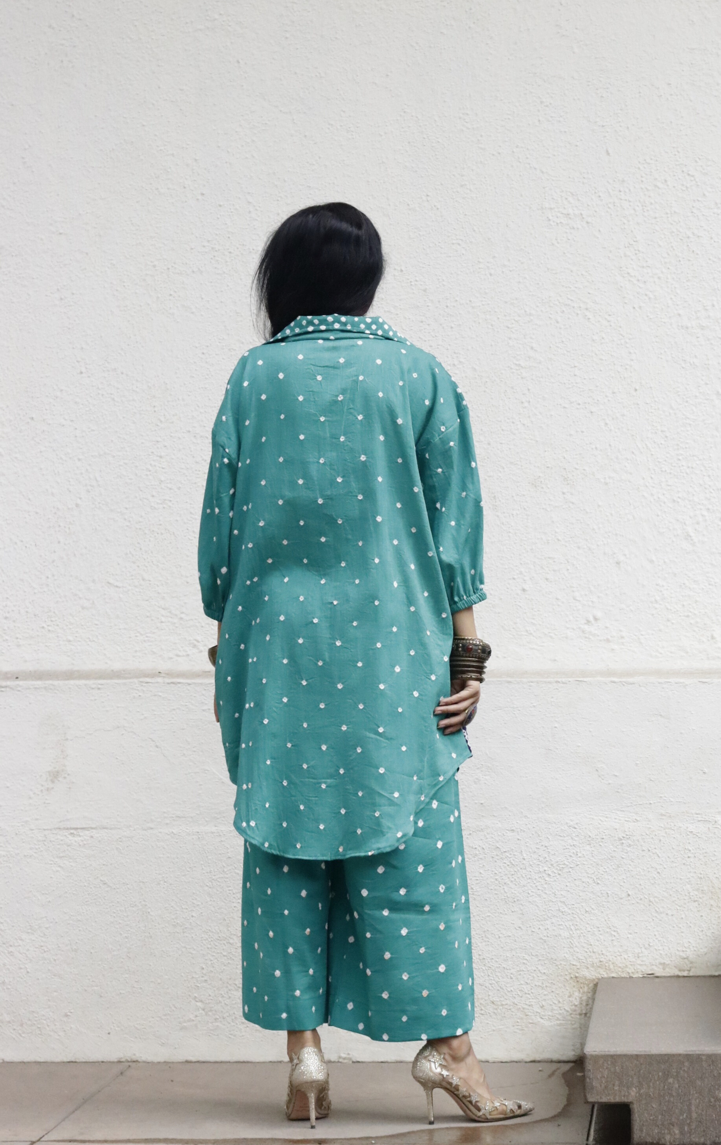 Bandhani 'Ocean' Cotton Co-ord Set In Blue Green Ombre: Buy Kurta Palazzo Cotton Co-ord Set
