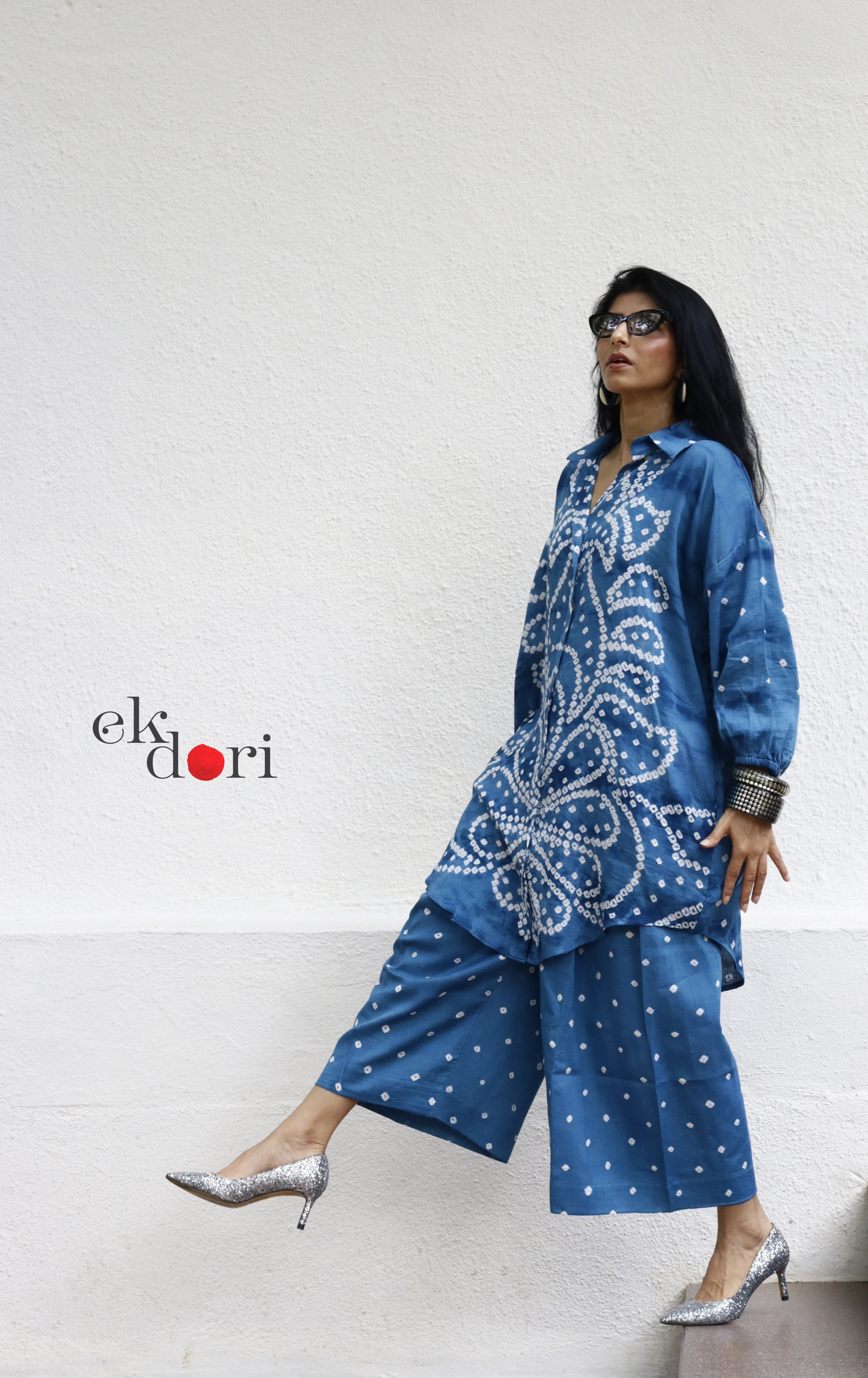 Bandhani 'Blue Waves' Blue Cotton Co-ord Set : Buy Kurta Palazzo Cotton Co-ord Set Cotton Bandhani And Shibori Set