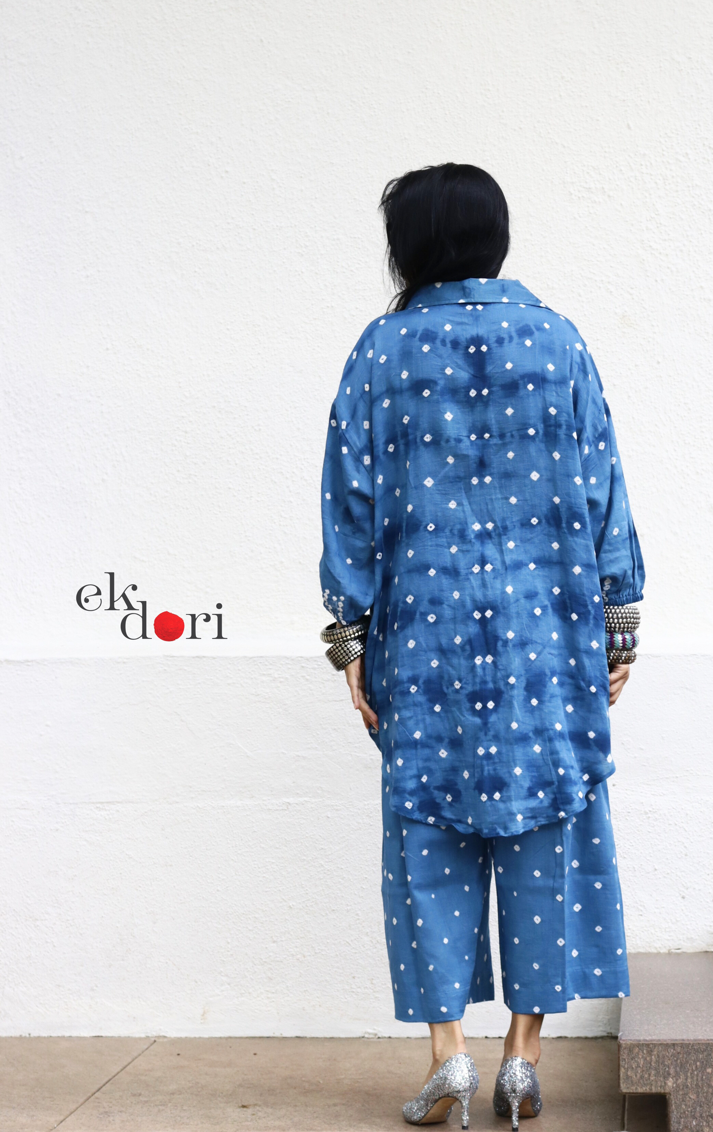 Bandhani 'Blue Waves' Blue Cotton Co-ord Set : Buy Kurta Palazzo Cotton Co-ord Set Cotton Bandhani And Shibori Set