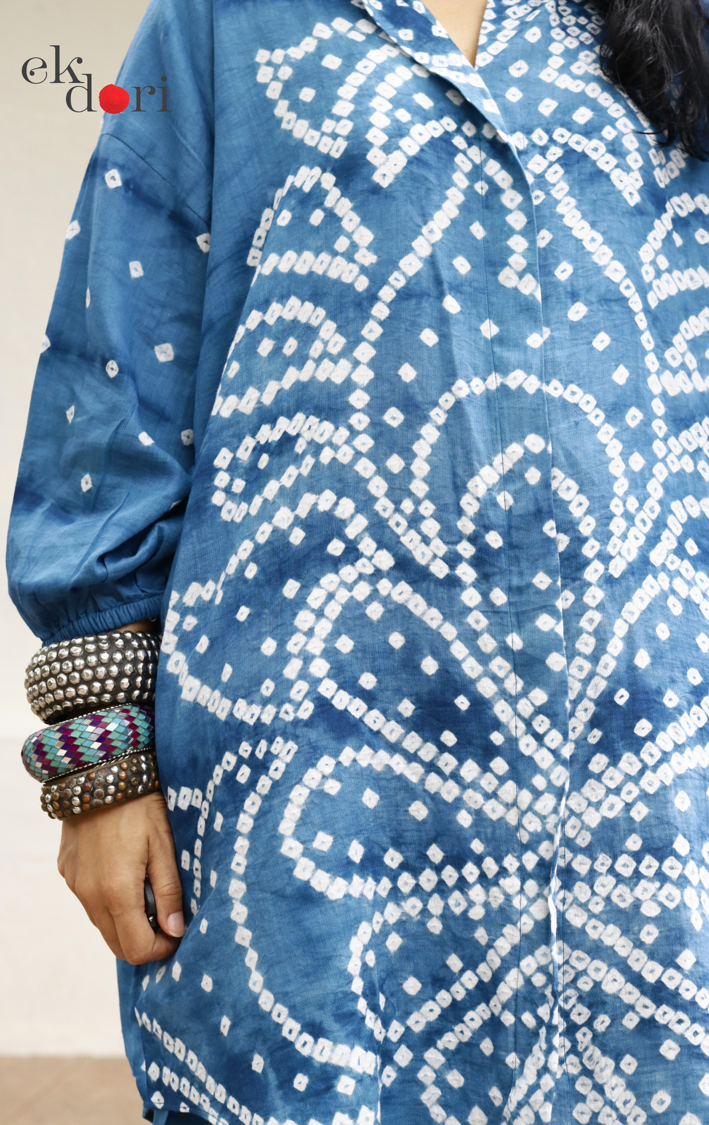 Bandhani 'Blue Waves' Blue Cotton Co-ord Set : Buy Kurta Palazzo Cotton Co-ord Set Cotton Bandhani And Shibori Set