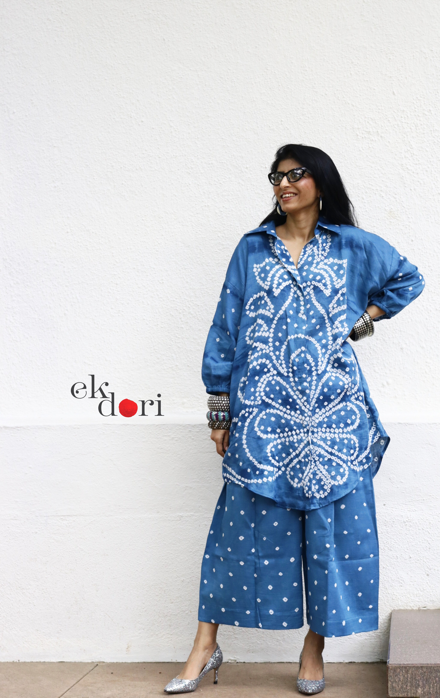 Bandhani 'Blue Waves' Blue Cotton Co-ord Set : Buy Kurta Palazzo Cotton Co-ord Set Cotton Bandhani And Shibori Set