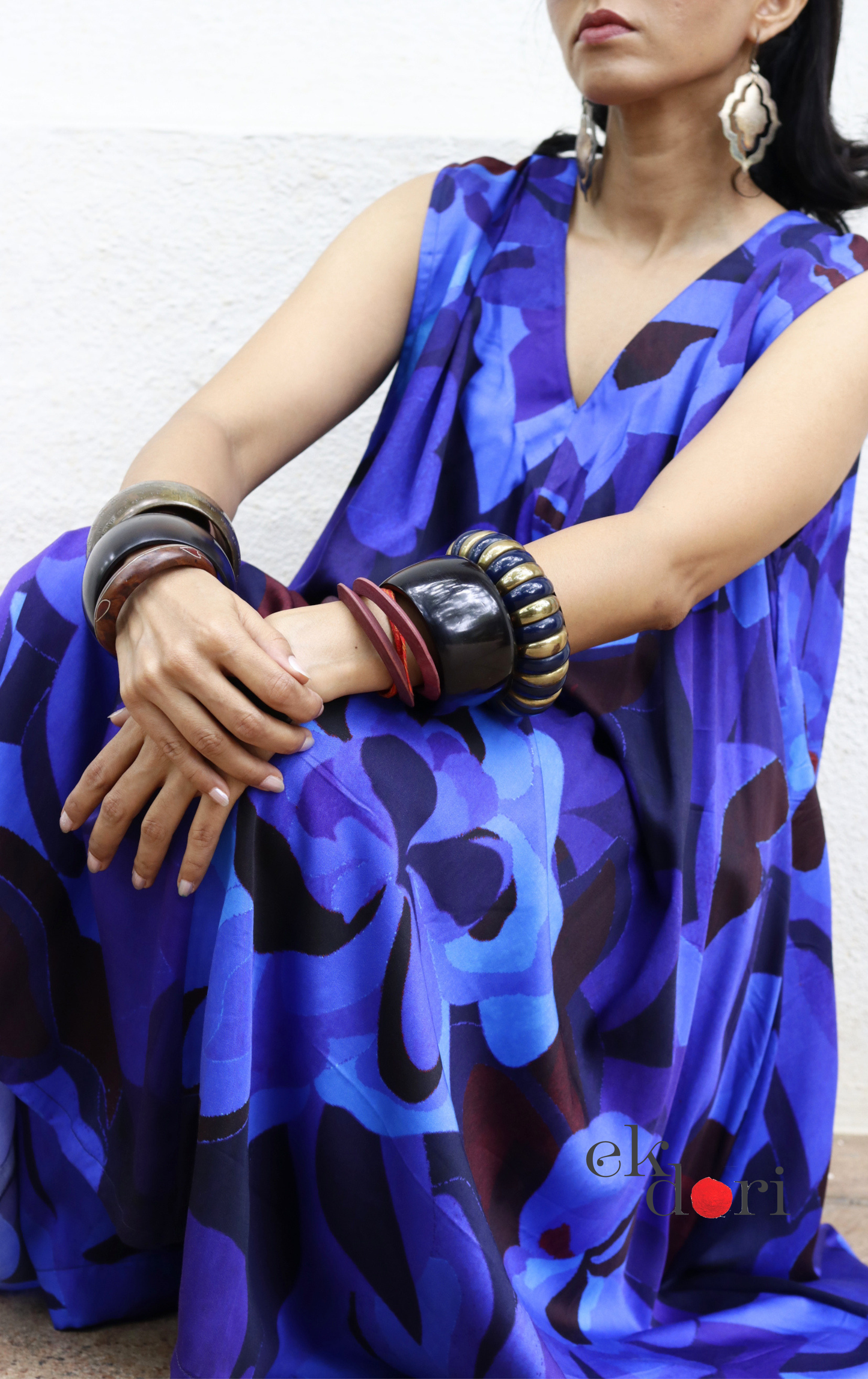 Abstract Print Cotton Satin Kurta Palazzo Co-ord Set in Blue | 'Blue Rhapsody' | Ek Dori