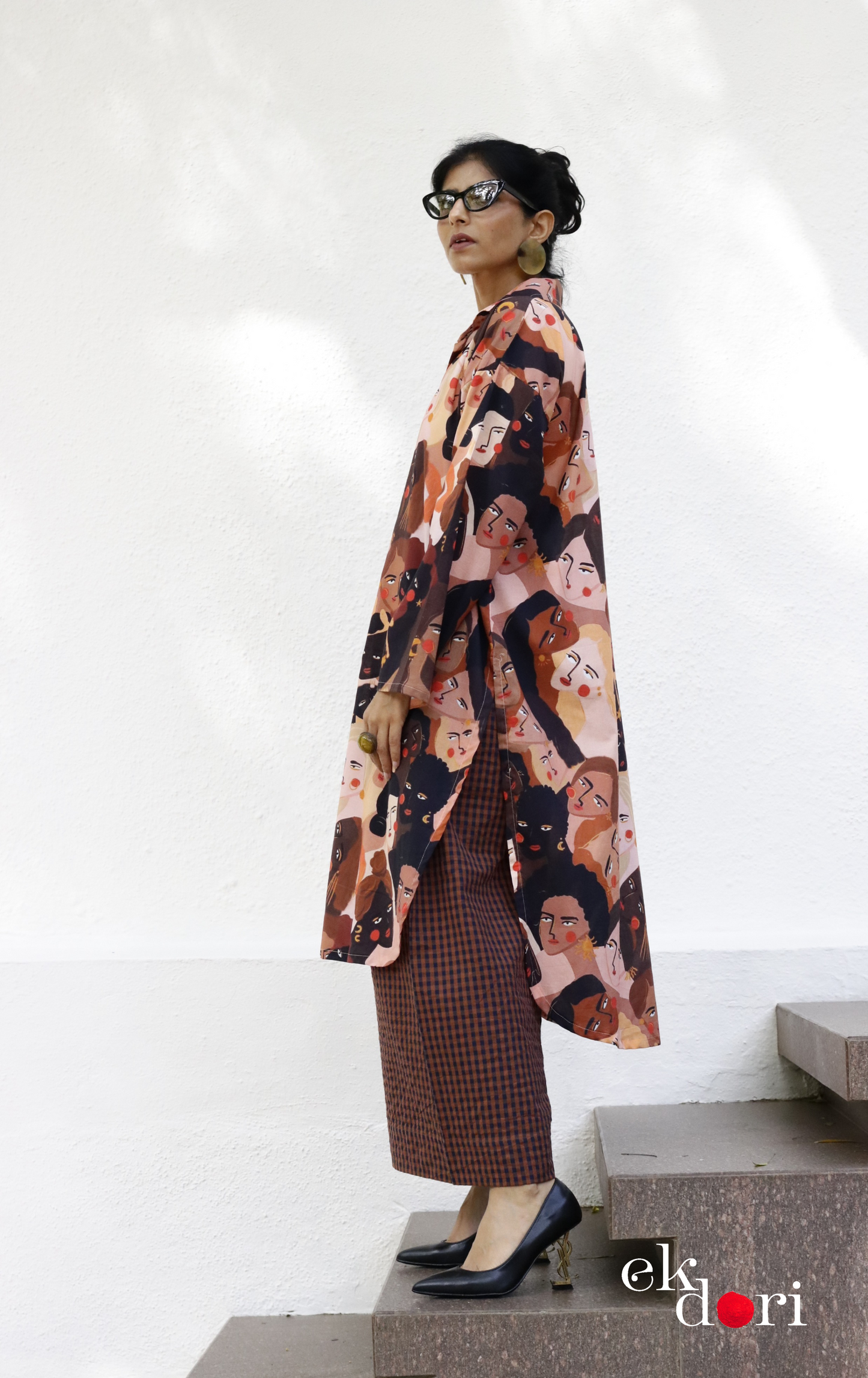 Cotton Blend Kurta Co-Ord Set 'Making Faces' : Buy Palazzo Pant Kurta Cotton Co-ord Set In Quirky Fun Print
