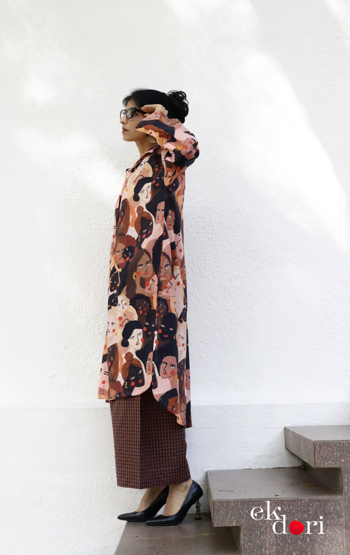 Cotton Blend Kurta Co-Ord Set 'Making Faces' : Buy Palazzo Pant Kurta Cotton Co-ord Set In Quirky Fun Print