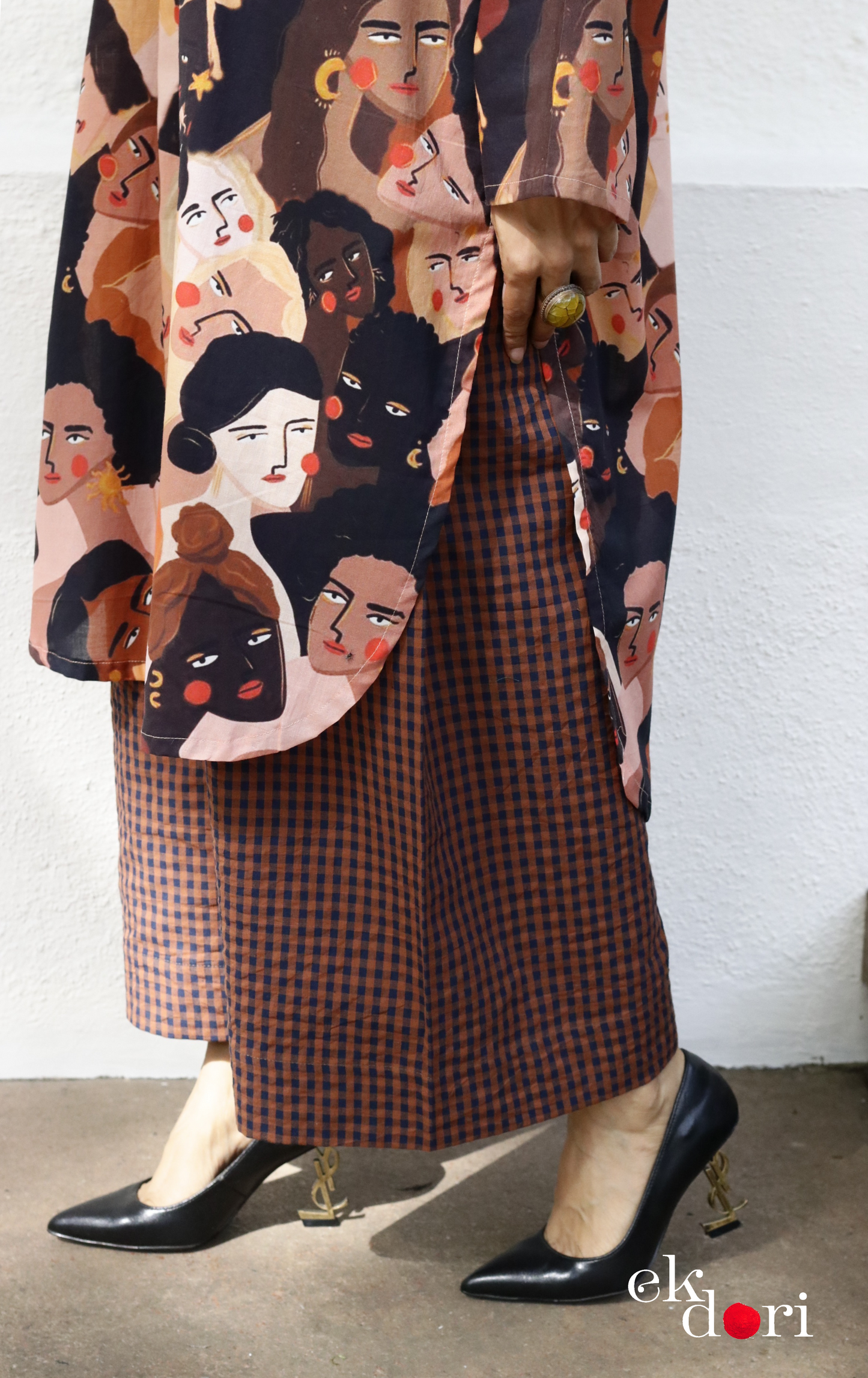 Cotton Blend Kurta Co-Ord Set 'Making Faces' : Buy Palazzo Pant Kurta Cotton Co-ord Set In Quirky Fun Print