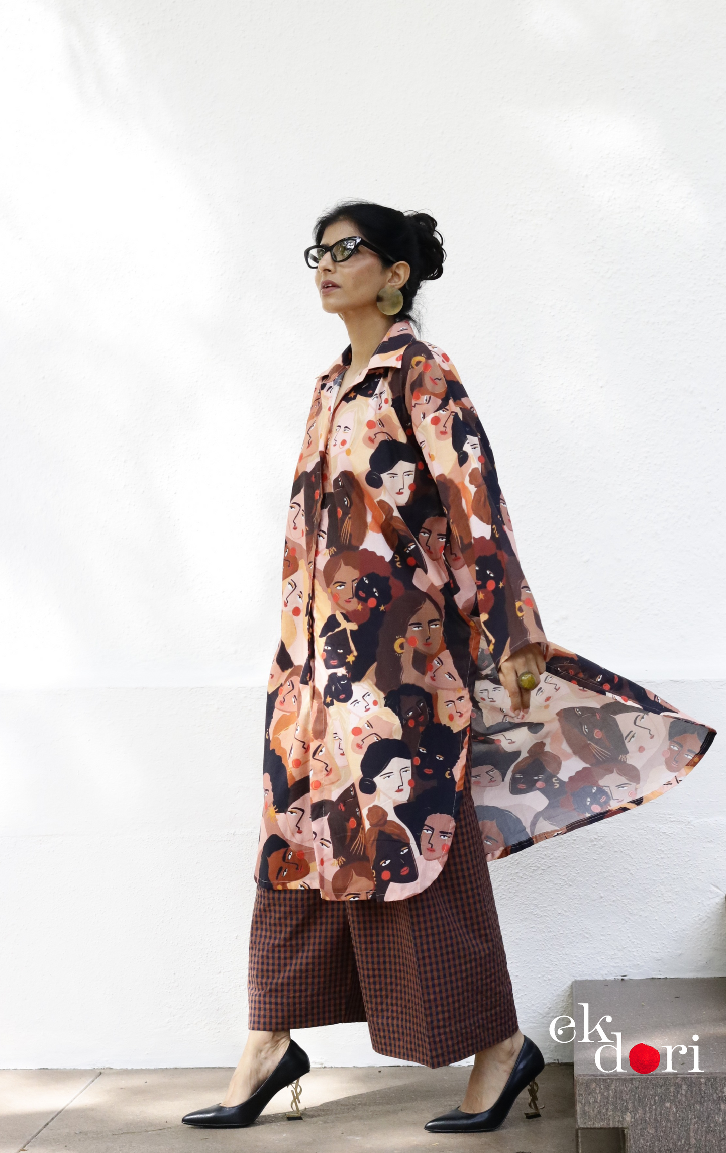 Cotton Blend Kurta Co-Ord Set 'Making Faces' : Buy Palazzo Pant Kurta Cotton Co-ord Set In Quirky Fun Print