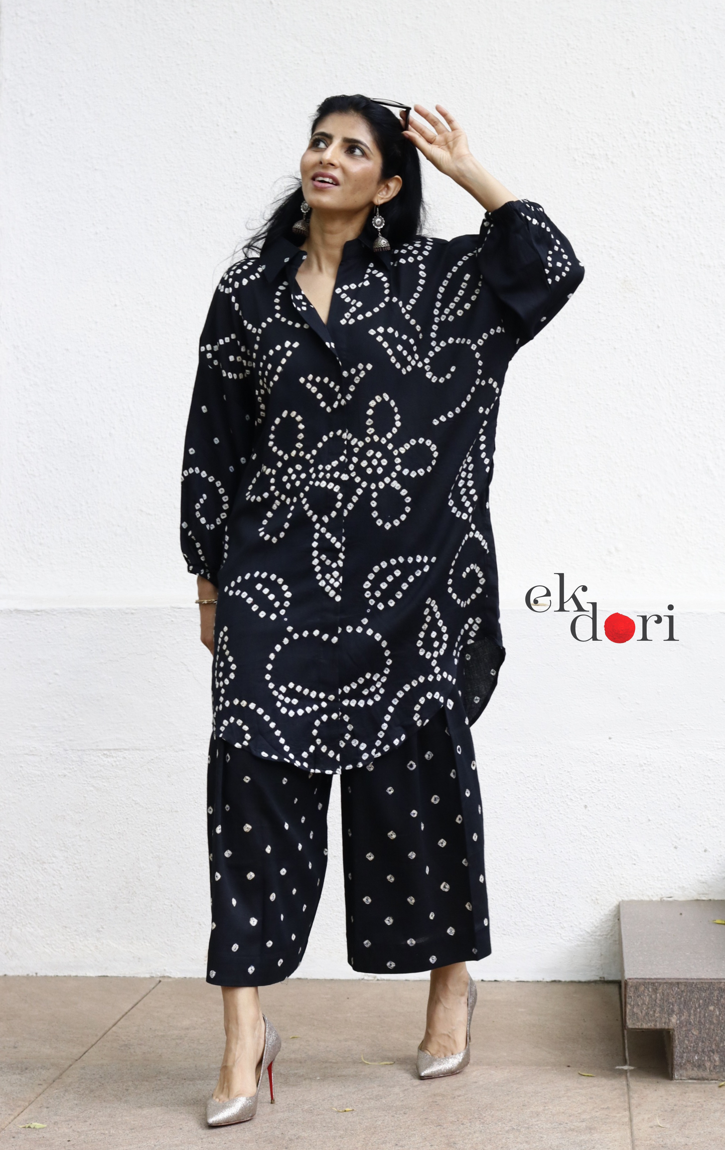Bandhani 'Bahaar' Black Cotton Co-ord Set : Buy Kurta Palazzo Cotton Co-ord Set