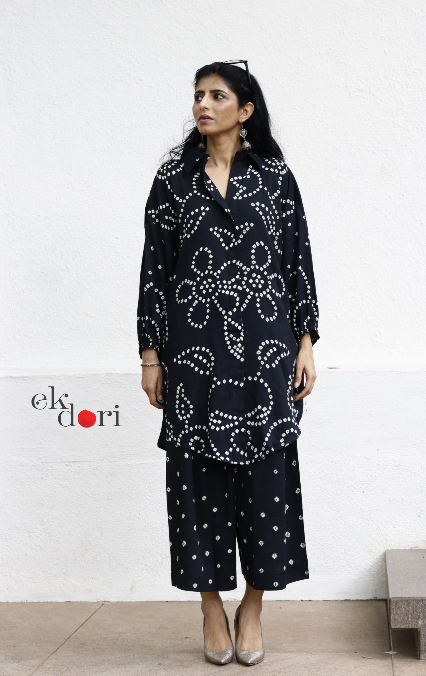 Bandhani 'Bahaar' Black Cotton Co-ord Set : Buy Kurta Palazzo Cotton Co-ord Set