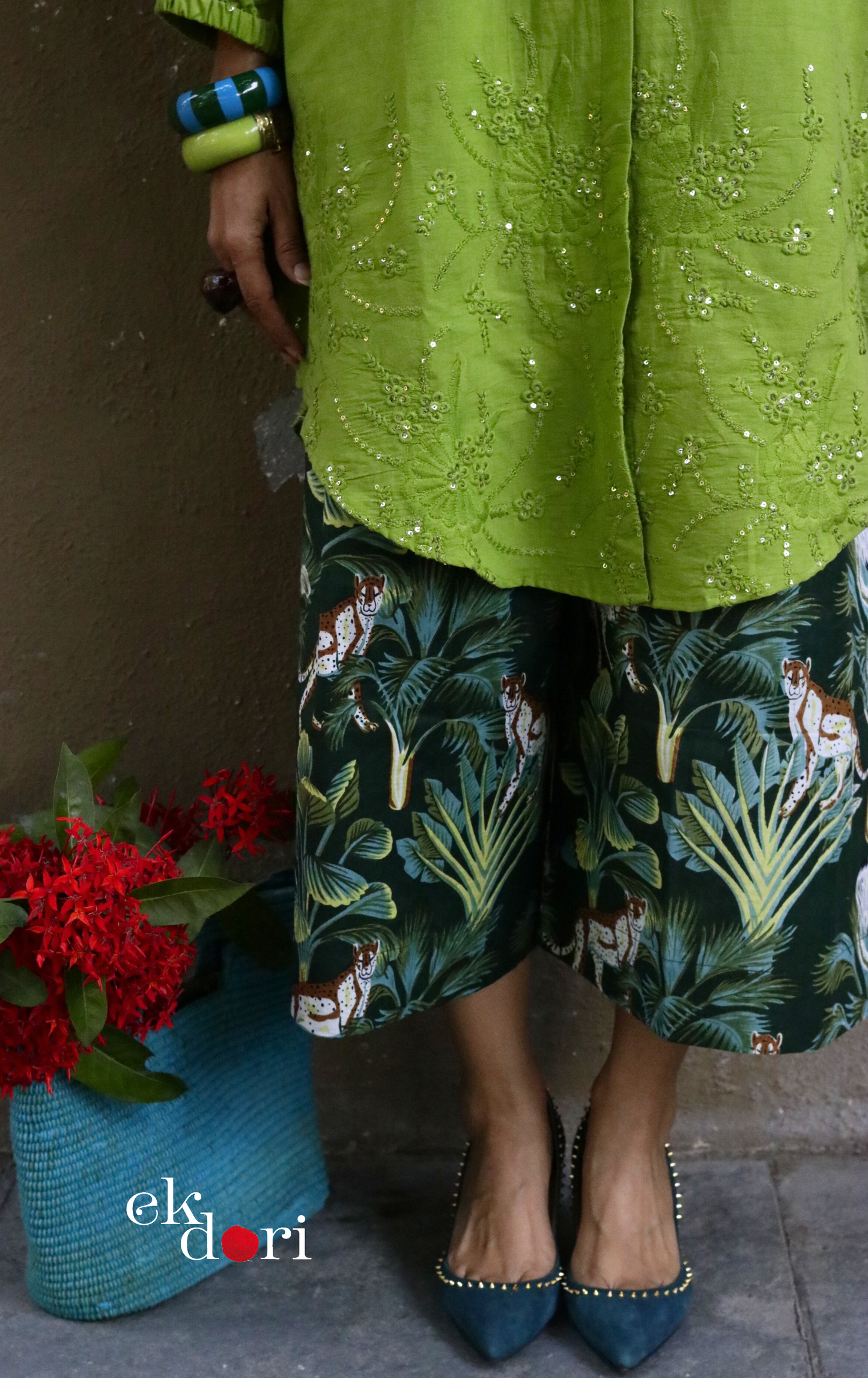 Cotton Kurta Co-Ord Set 'Night Safari' : Buy Palazzo Pant Kurta Cotton Co-ord Set In Bright Fun Print