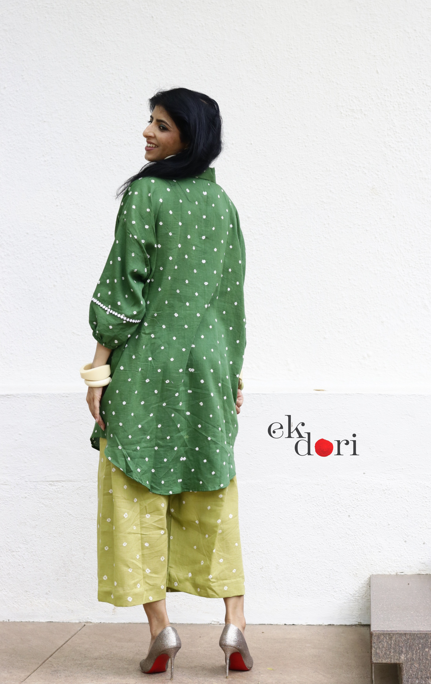Bandhani 'Infinity' Green Cotton Co-ord Set : Buy Kurta Palazzo Cotton Co-ord Set