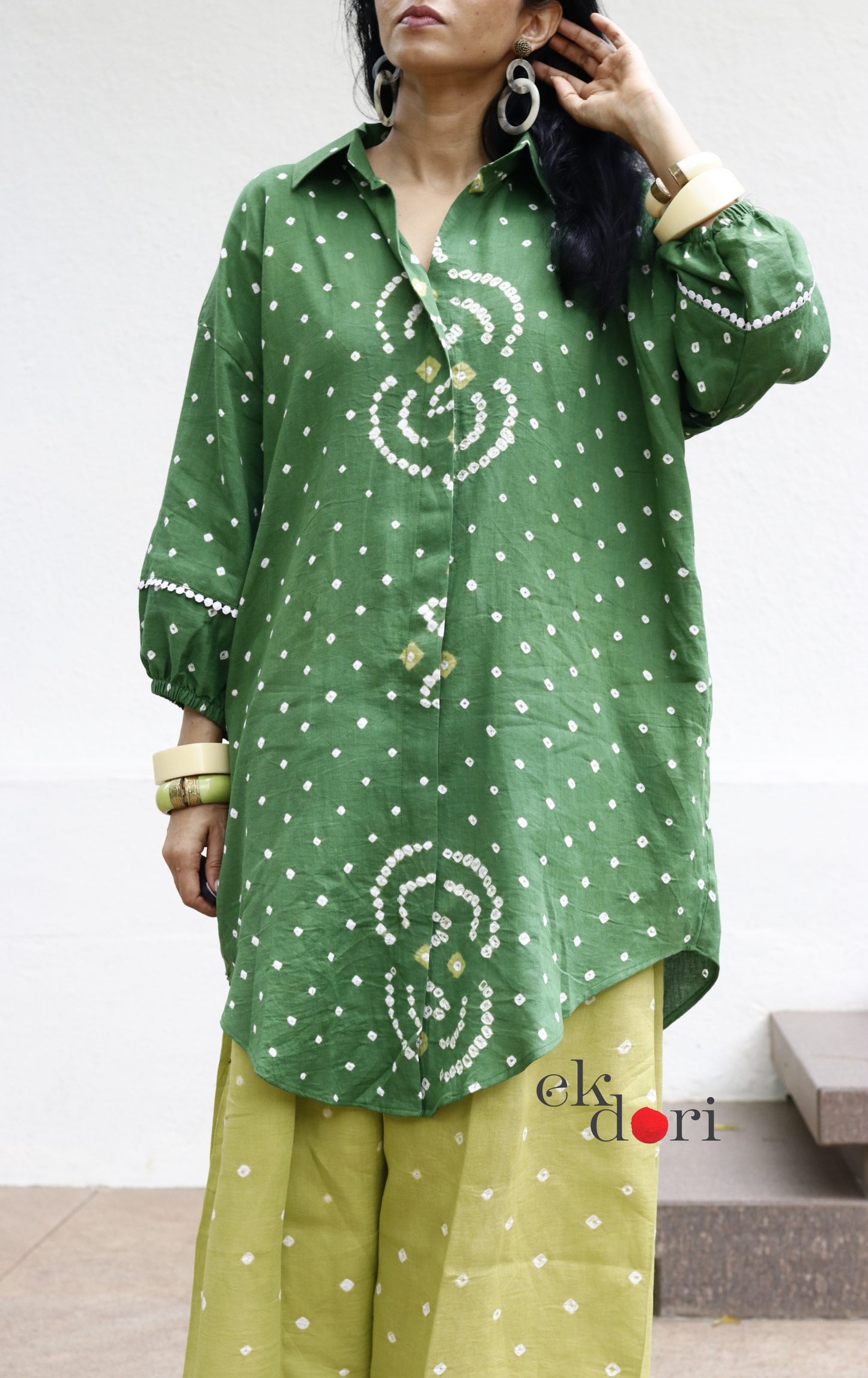 Bandhani 'Infinity' Green Cotton Co-ord Set : Buy Kurta Palazzo Cotton Co-ord Set
