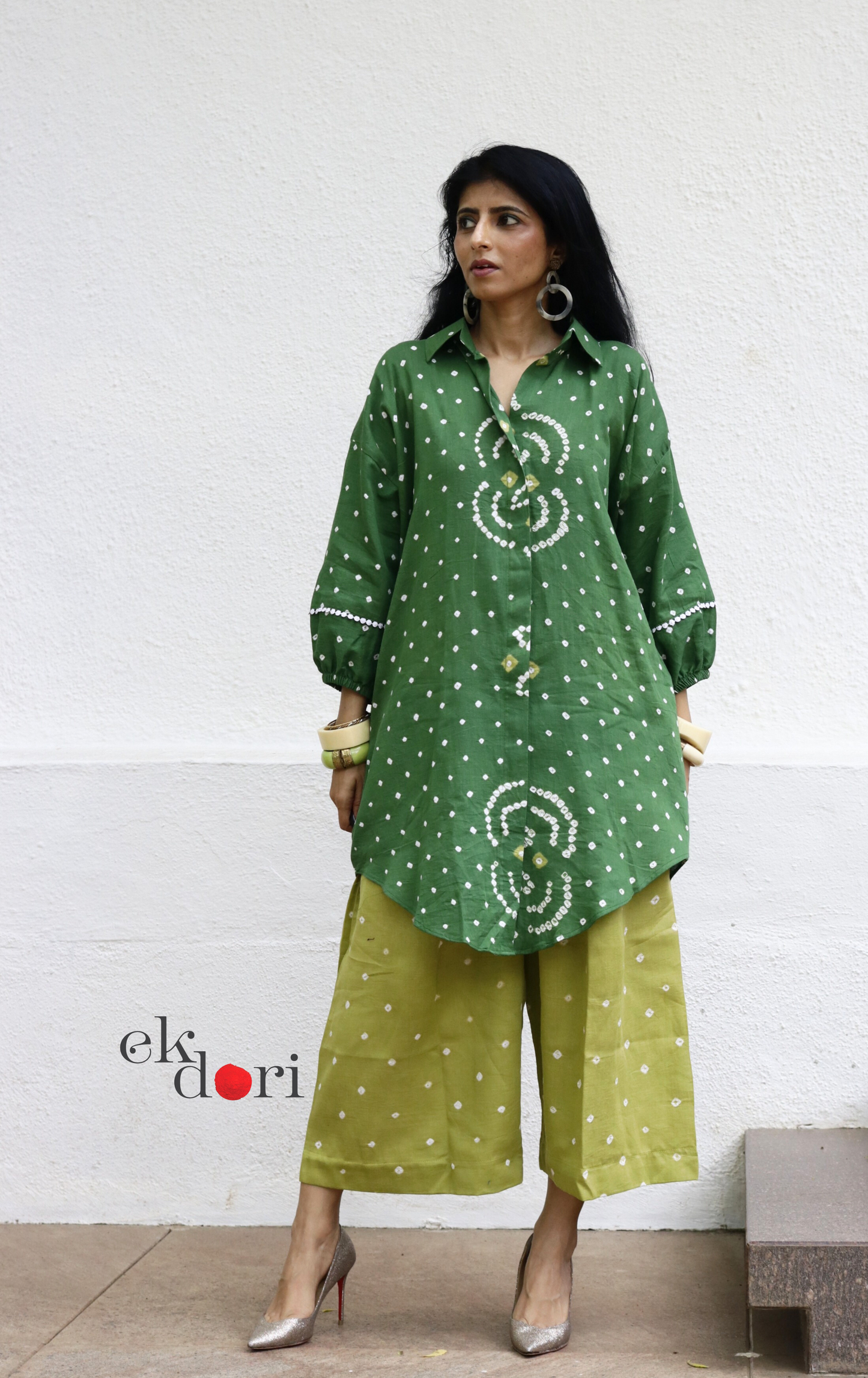 Bandhani 'Infinity' Green Cotton Co-ord Set : Buy Kurta Palazzo Cotton Co-ord Set