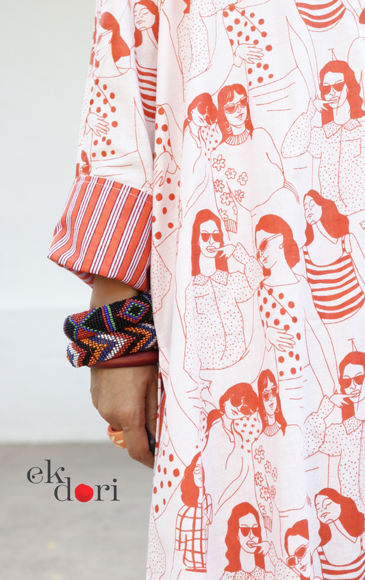 Cotton Kurta Co-Ord Set 'Sisterhood' : Buy Palazzo Pant Kurta Cotton Co-ord Set In Quirky Fun Print