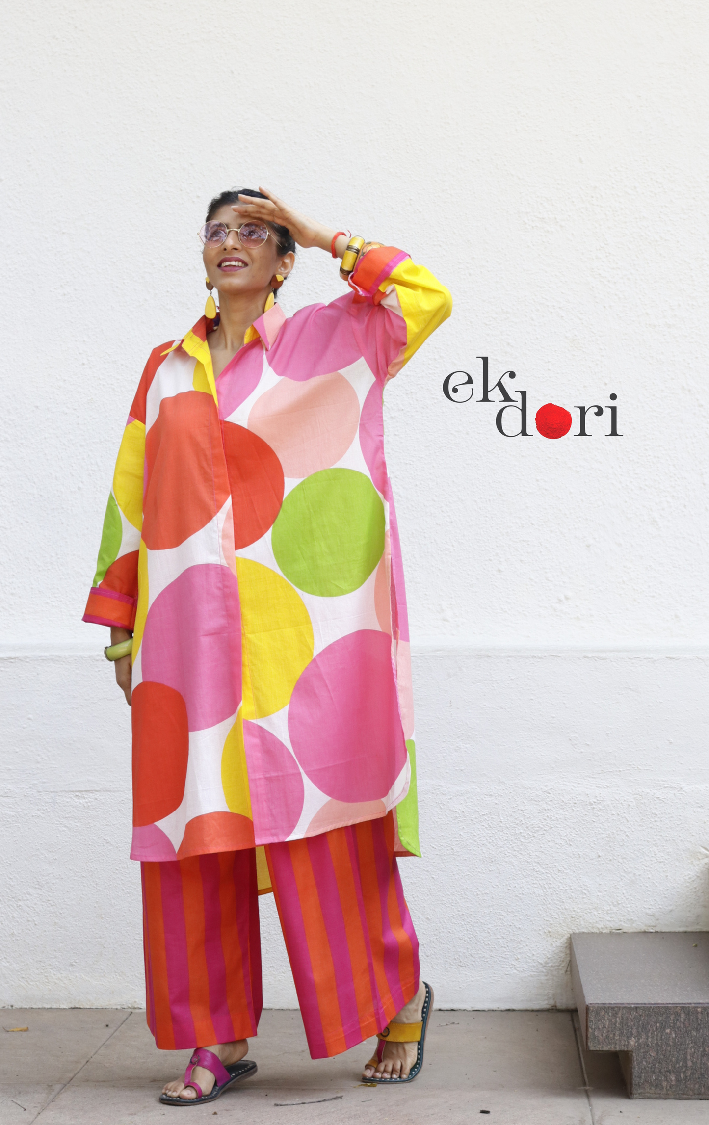 Cotton Kurta Co-Ord Set 'Bubbles' : Buy Palazzo Pant Kurta Cotton Summer Co-ord Set In Quirky Fun Print