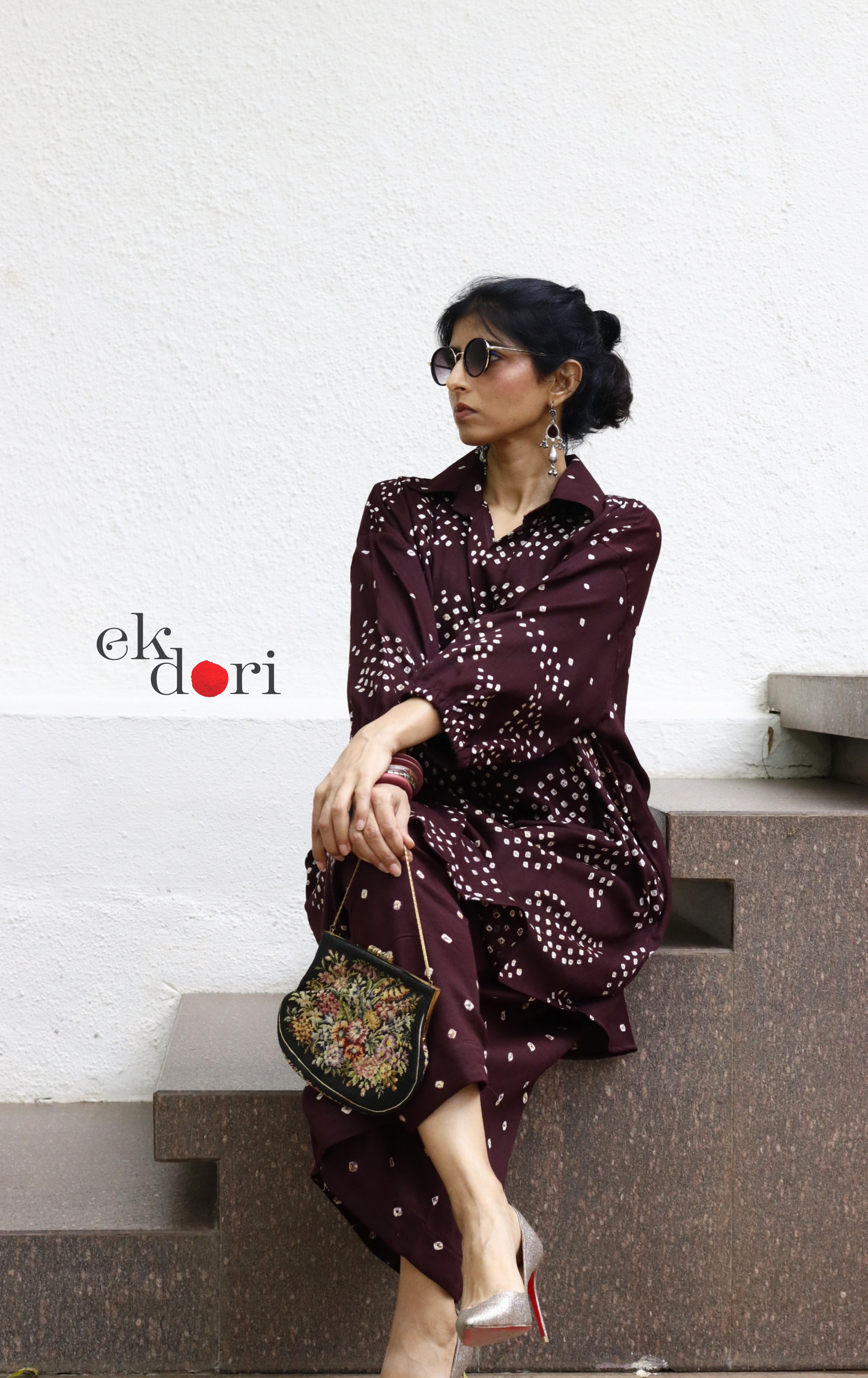 Bandhani 'Plum Rum' Maroon Cotton Co-ord Set : Buy Kurta Palazzo Cotton Co-ord Set Cotton Bandhani Set