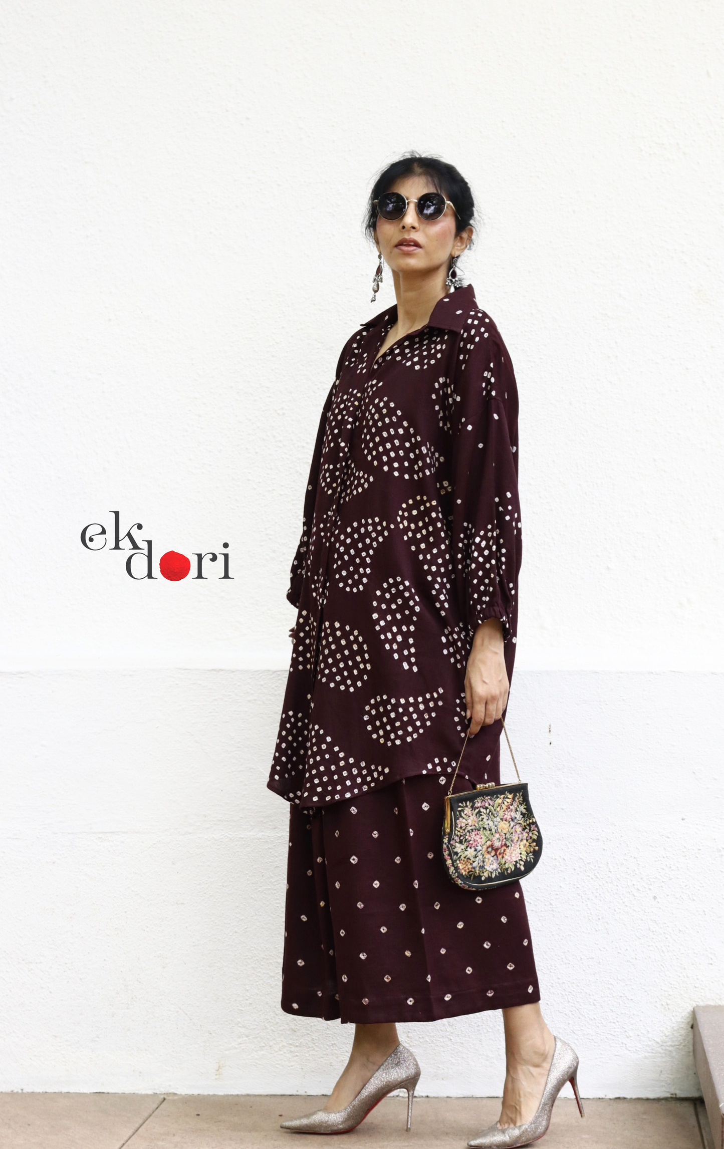 Bandhani 'Plum Rum' Maroon Cotton Co-ord Set : Buy Kurta Palazzo Cotton Co-ord Set Cotton Bandhani Set