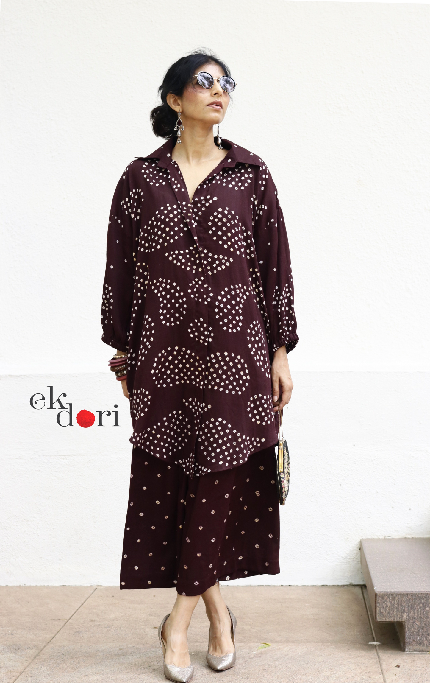 Bandhani 'Plum Rum' Maroon Cotton Co-ord Set : Buy Kurta Palazzo Cotton Co-ord Set Cotton Bandhani Set