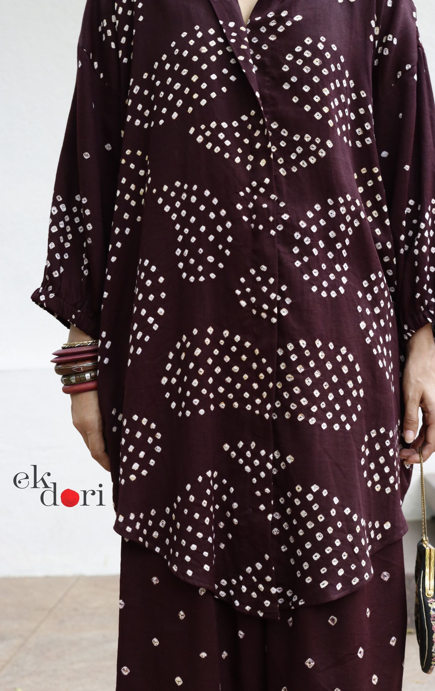 Bandhani 'Plum Rum' Maroon Cotton Co-ord Set : Buy Kurta Palazzo Cotton Co-ord Set Cotton Bandhani Set