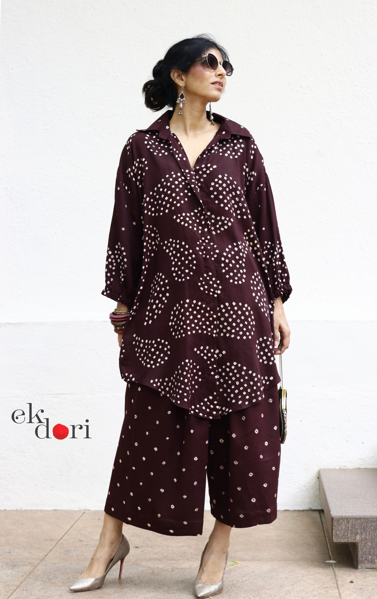 Bandhani 'Plum Rum' Maroon Cotton Co-ord Set : Buy Kurta Palazzo Cotton Co-ord Set Cotton Bandhani Set