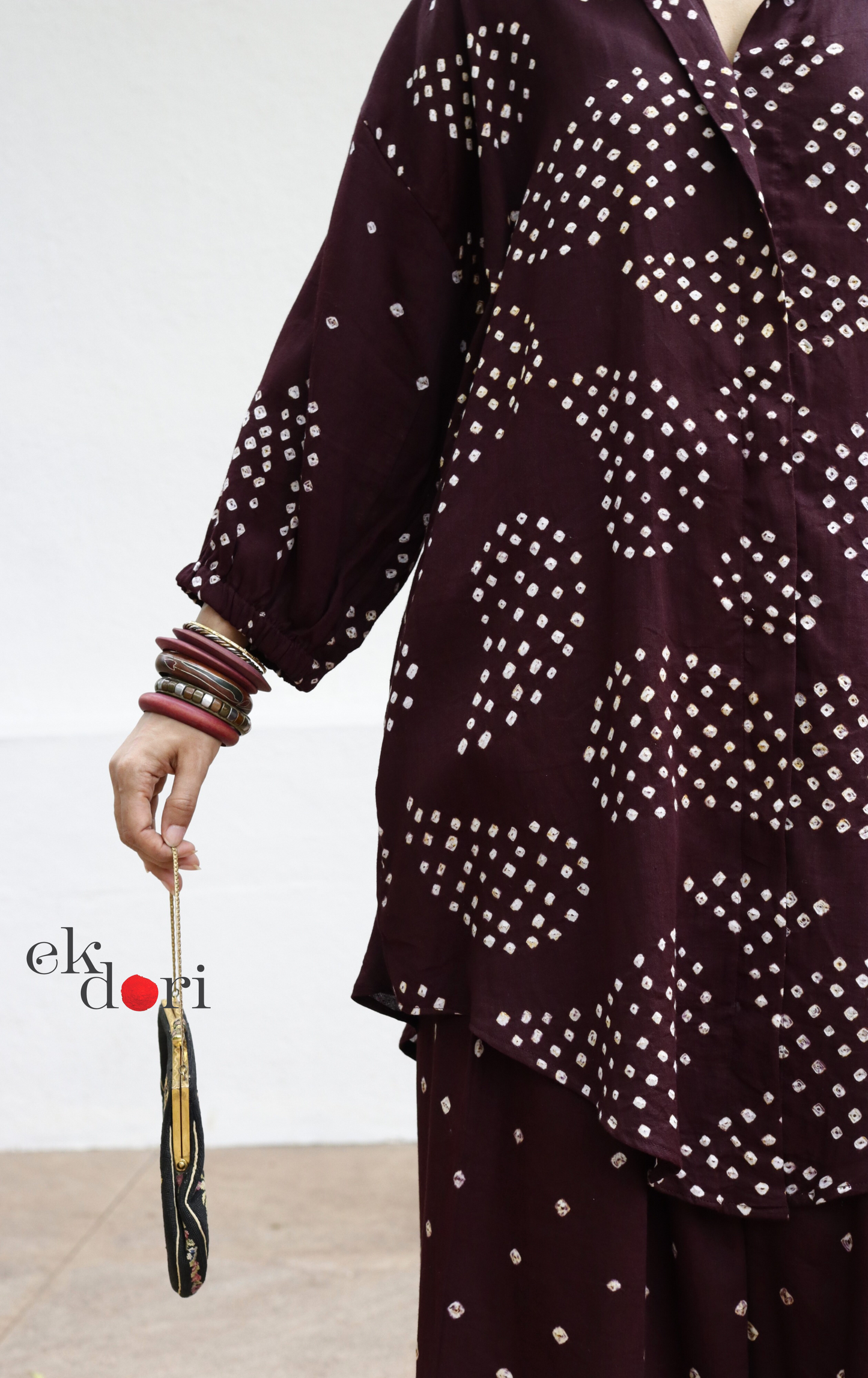 Bandhani 'Plum Rum' Maroon Cotton Co-ord Set : Buy Kurta Palazzo Cotton Co-ord Set Cotton Bandhani Set