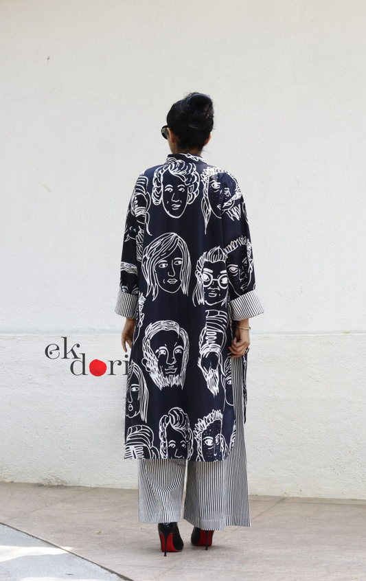 Cotton Kurta Co-Ord Set 'Portraits' : Buy Palazzo Pant Kurta Cotton Co-ord Set In Quirky Fun Print