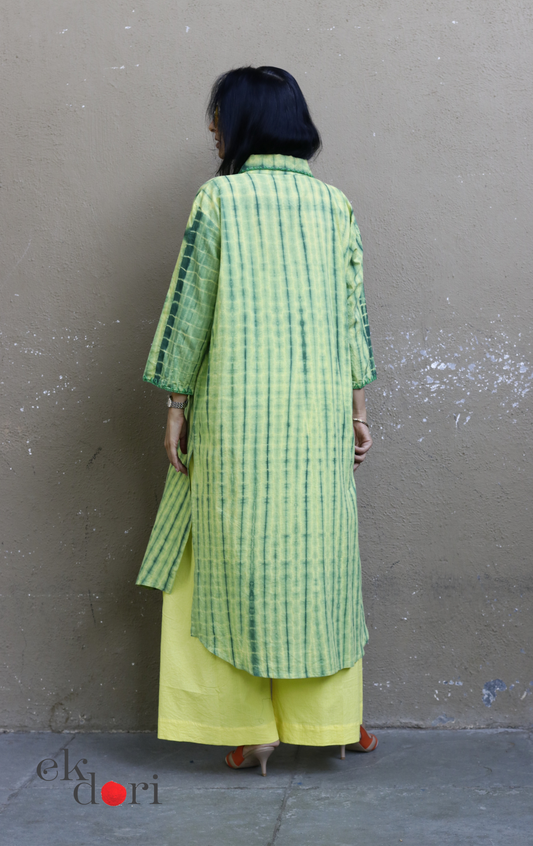 Tie-Dye Cotton Kurta Palazzo Co-ord Set in Green | 'Bee Garden in Bloom' | Ek Dori