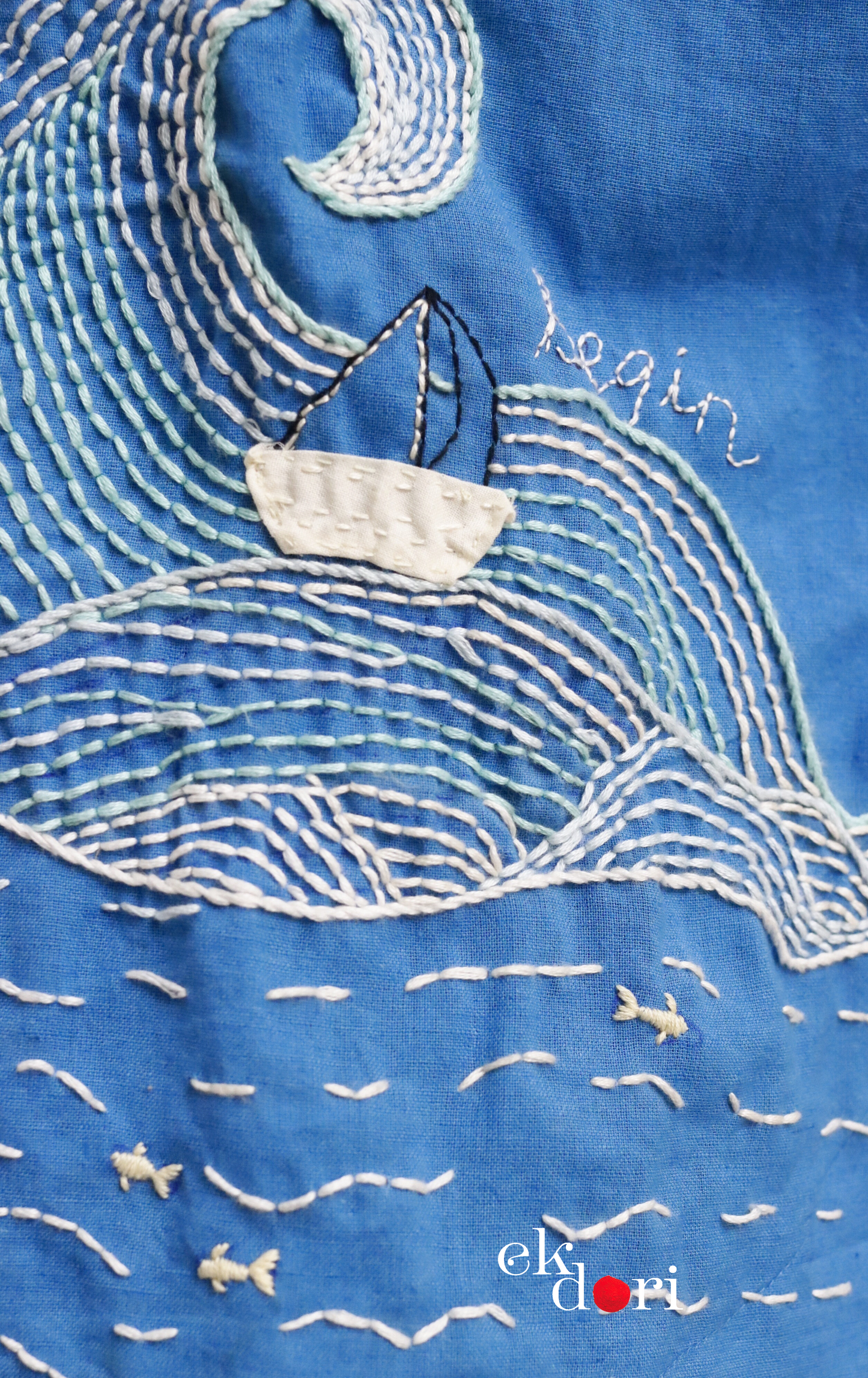 Cotton Hand Embroidered Shirt : 'Adventure At Sea' Cotton Shirt For Women : The Doodle Collection