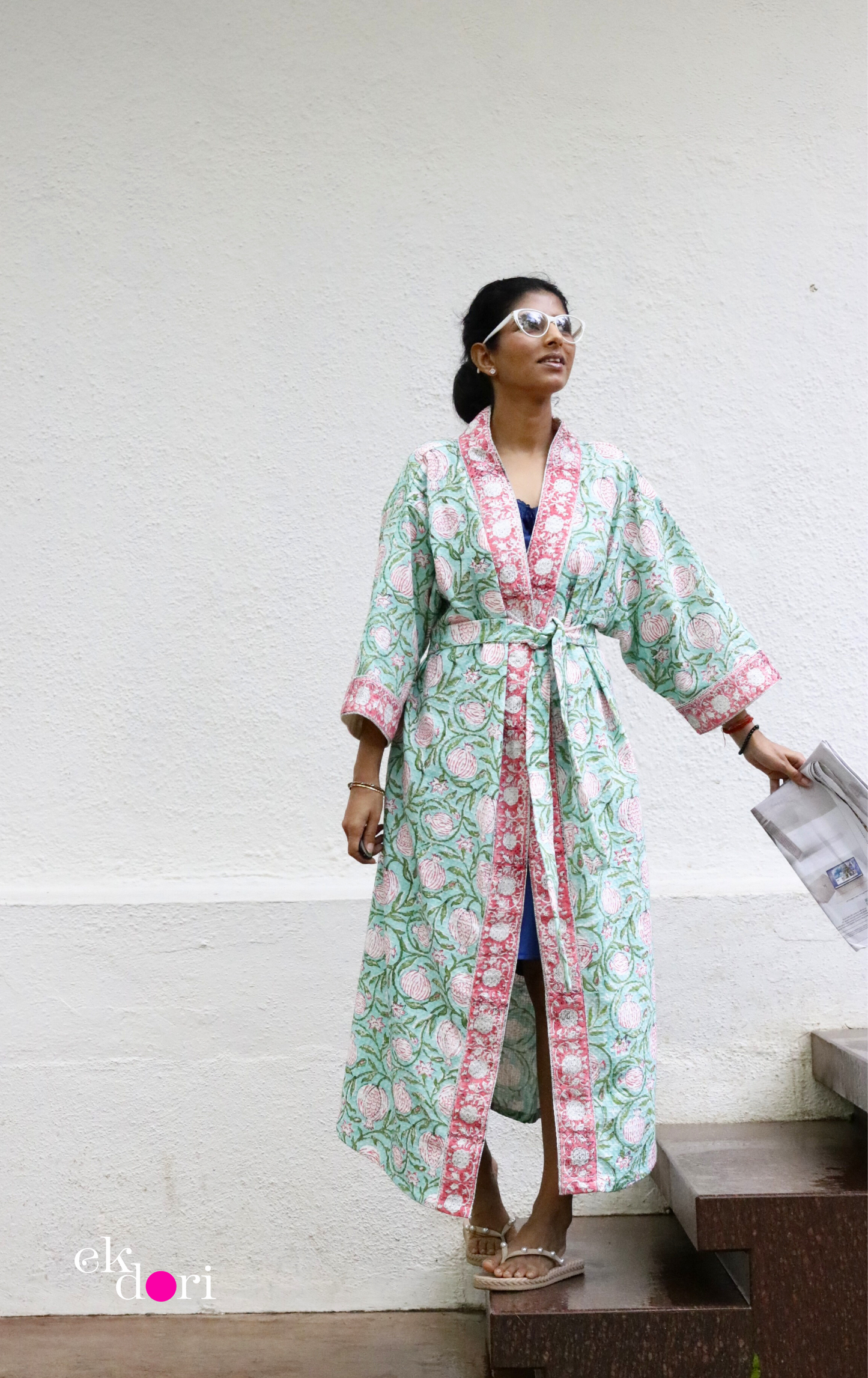 Greens Waffle Block Printed Bath Robe