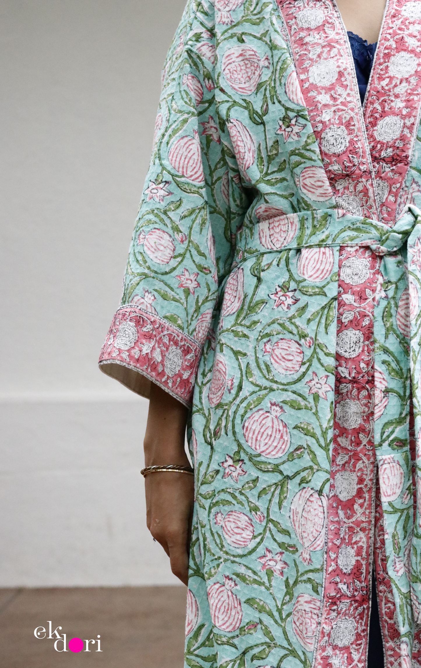 Greens Waffle Block Printed Bath Robe