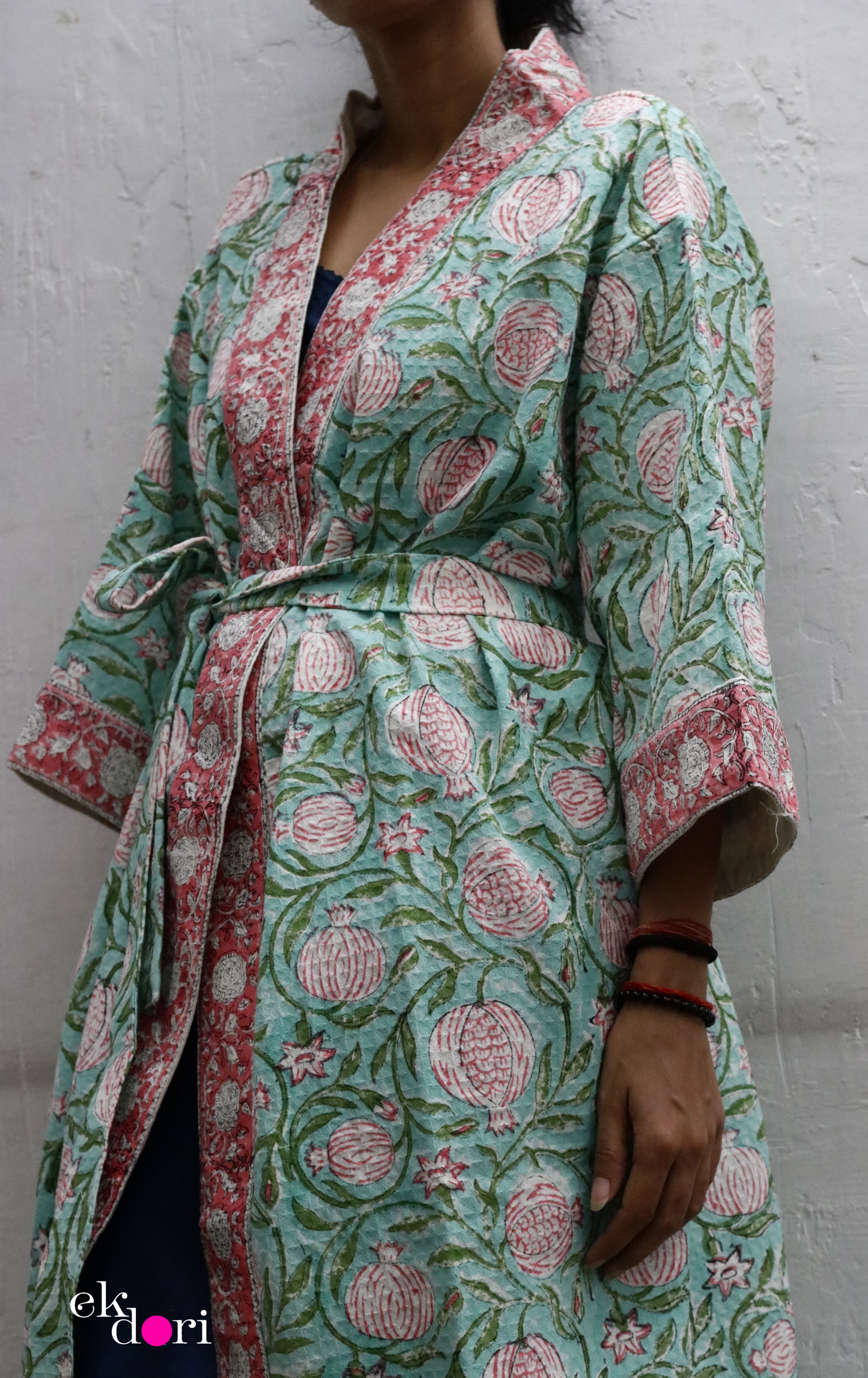 Greens Waffle Block Printed Bath Robe