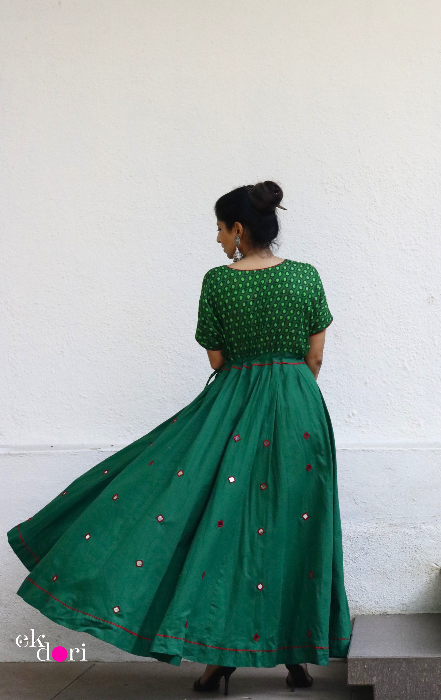 'Desi Gulaab' Mirror Work Cotton Anarkali Festive Dress : Festive Navratri Cotton Maxi Dress