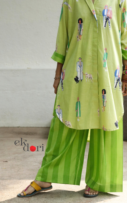 Cotton Kurta Co-Ord Set 'Garden Stroll' : Buy Palazzo Pant Kurta Cotton Co-ord Set In Quirky Fun Print