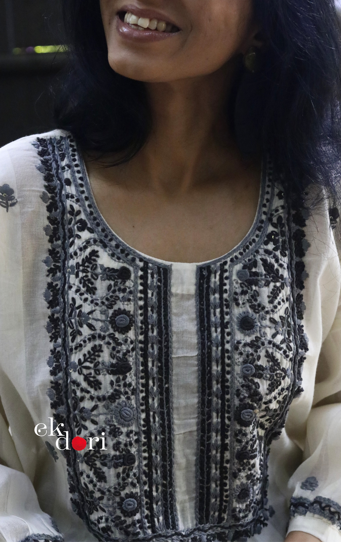 Cotton Embroidered Kurta Co-ord Set 'Grey Cloud' : Buy Bullion Embroidery Cotton Co-ord Kurts Sets For Summer