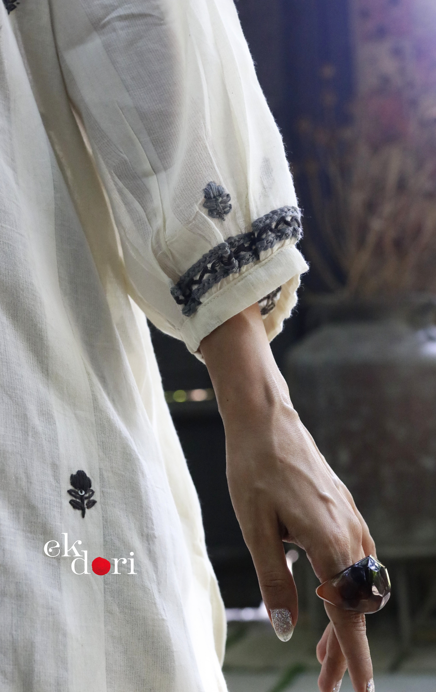 Cotton Embroidered Kurta Co-ord Set 'Grey Cloud' : Buy Bullion Embroidery Cotton Co-ord Kurts Sets For Summer