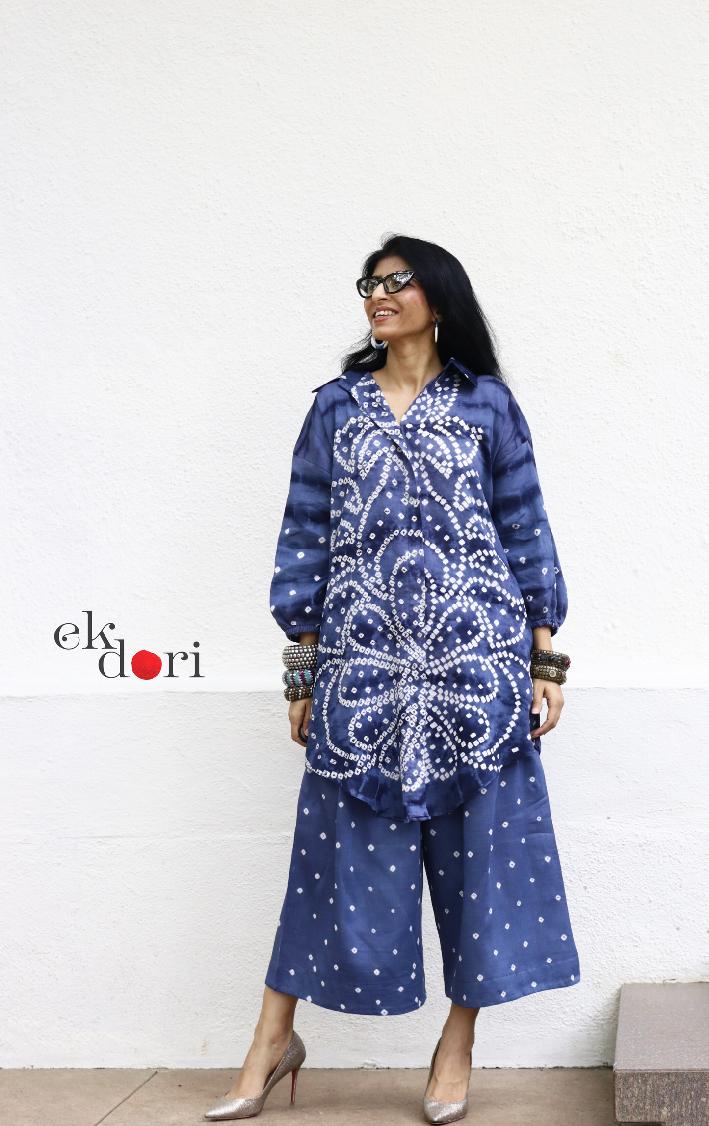 Bandhani 'Grey Cloud' Grey Cotton Co-ord Set : Buy Kurta Palazzo Cotton Co-ord Set Cotton Bandhani And Shibori Set