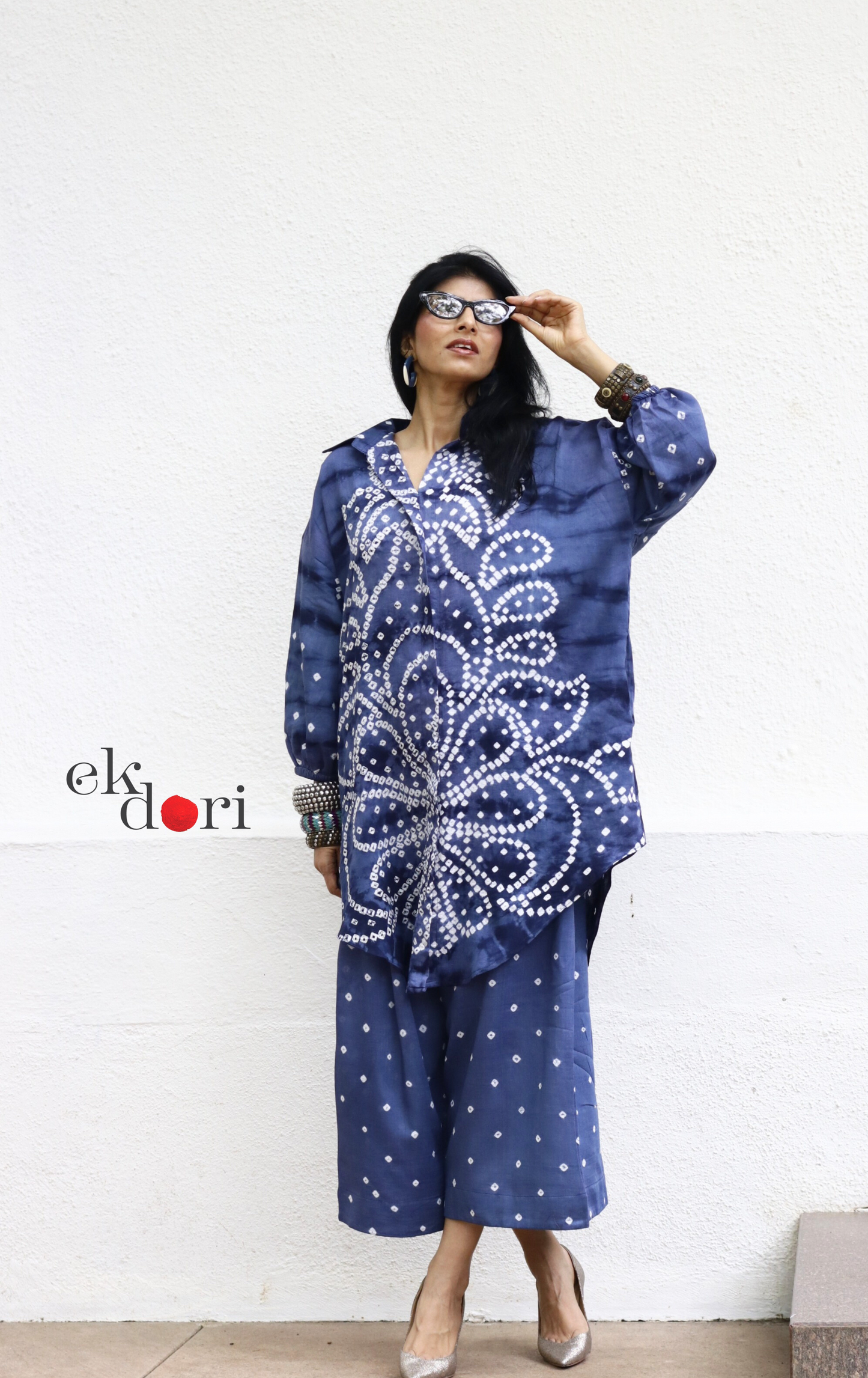 Bandhani 'Grey Cloud' Grey Cotton Co-ord Set : Buy Kurta Palazzo Cotton Co-ord Set Cotton Bandhani And Shibori Set
