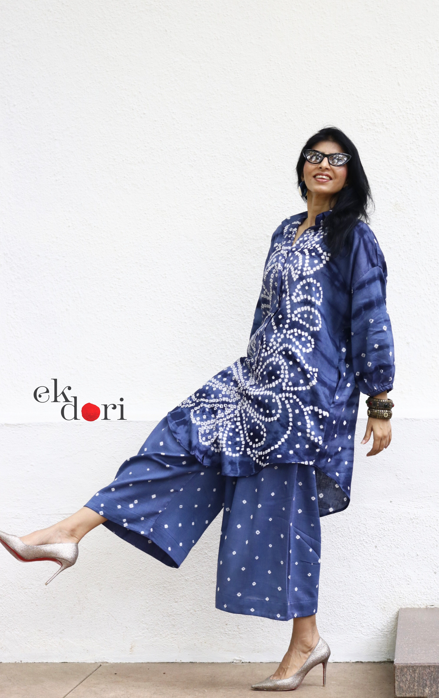 Bandhani 'Grey Cloud' Grey Cotton Co-ord Set : Buy Kurta Palazzo Cotton Co-ord Set Cotton Bandhani And Shibori Set