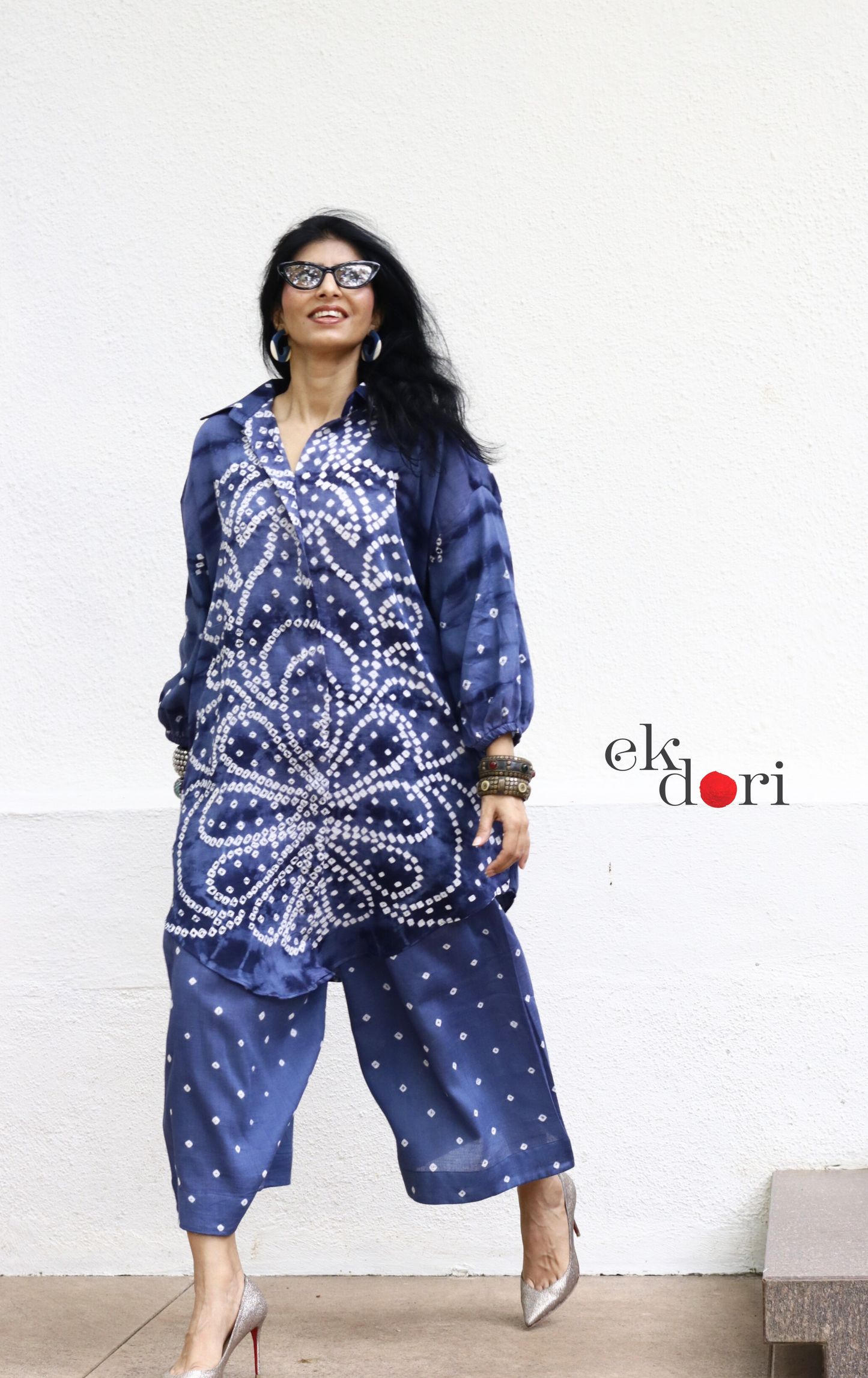 Bandhani 'Grey Cloud' Grey Cotton Co-ord Set : Buy Kurta Palazzo Cotton Co-ord Set Cotton Bandhani And Shibori Set