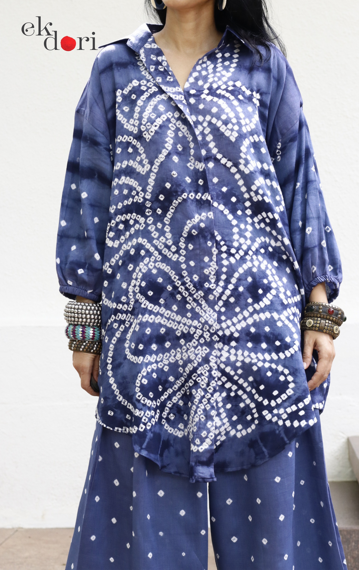 Bandhani 'Grey Cloud' Grey Cotton Co-ord Set : Buy Kurta Palazzo Cotton Co-ord Set Cotton Bandhani And Shibori Set
