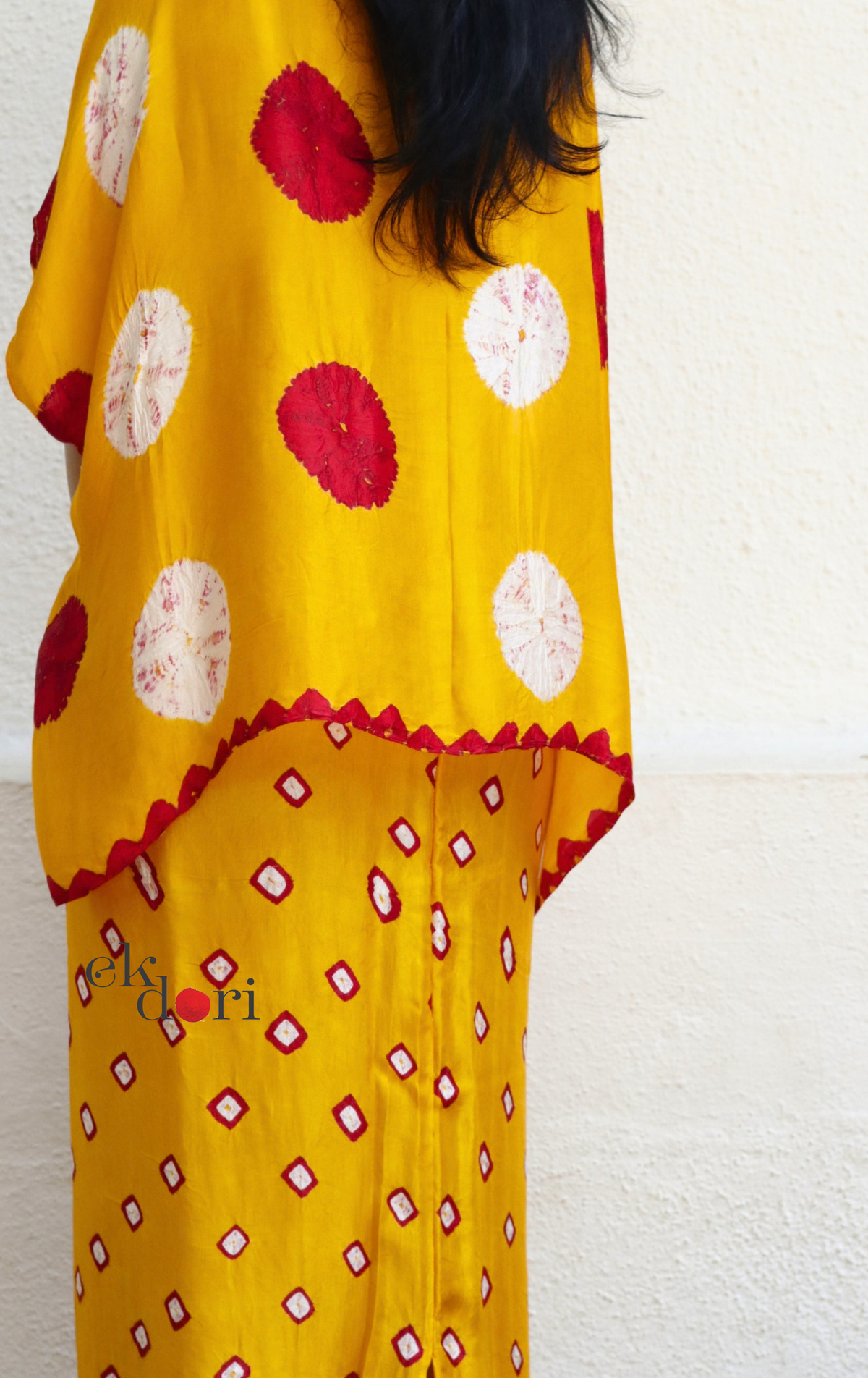 Bandhani Modal Co-ord Skirt Set 'Haldi Kumkum' : 2 Piece Skirt & Bandhani Top Set