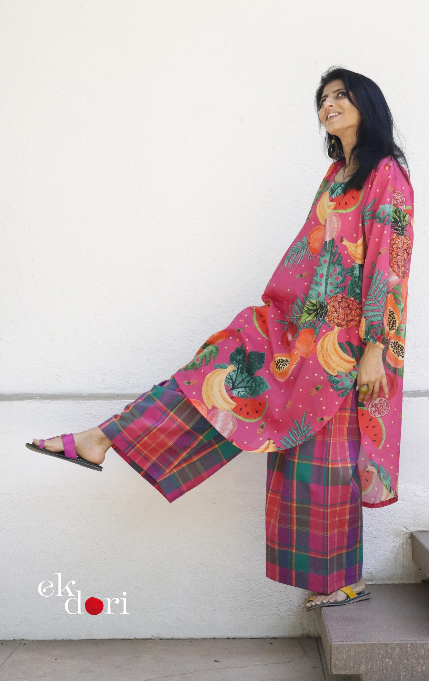 Cotton Kurta Co-Ord Set 'Watermelon Mojito' : Buy Palazzo Pant Kurta Cotton Co-ord Set In Bright Fun Print