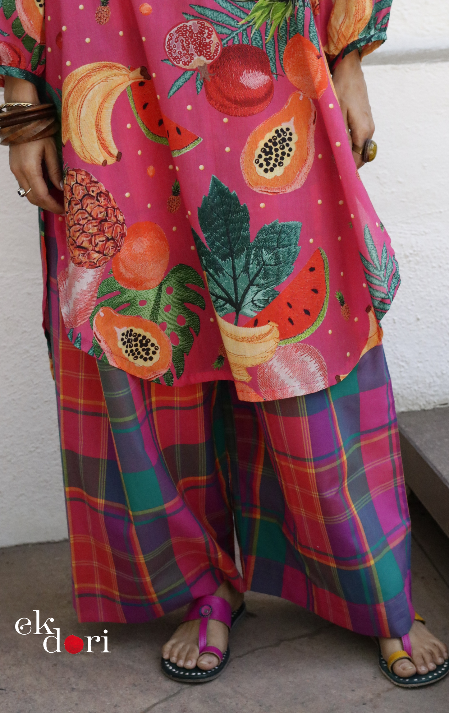 Cotton Kurta Co-Ord Set 'Watermelon Mojito' : Buy Palazzo Pant Kurta Cotton Co-ord Set In Bright Fun Print
