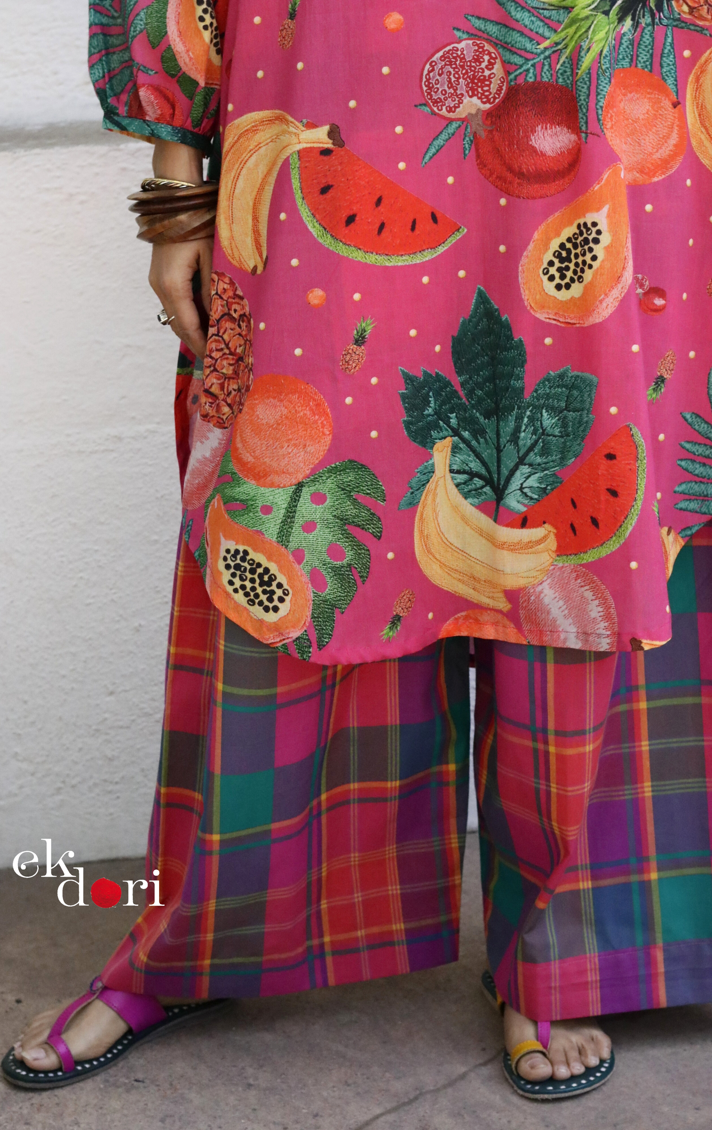 Cotton Kurta Co-Ord Set 'Watermelon Mojito' : Buy Palazzo Pant Kurta Cotton Co-ord Set In Bright Fun Print