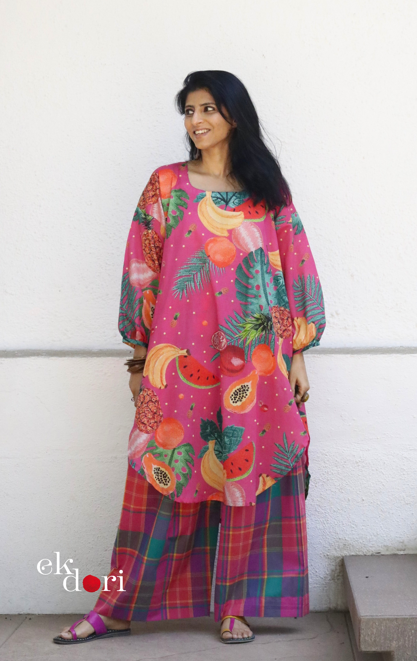 Cotton Kurta Co-Ord Set 'Watermelon Mojito' : Buy Palazzo Pant Kurta Cotton Co-ord Set In Bright Fun Print