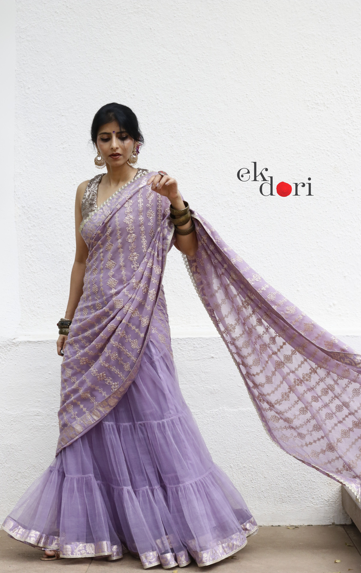 Statement Lehenga Saree 'Madhumita' Net & Sequin Designer Saree : Buy Designer Purple Wedding Saree