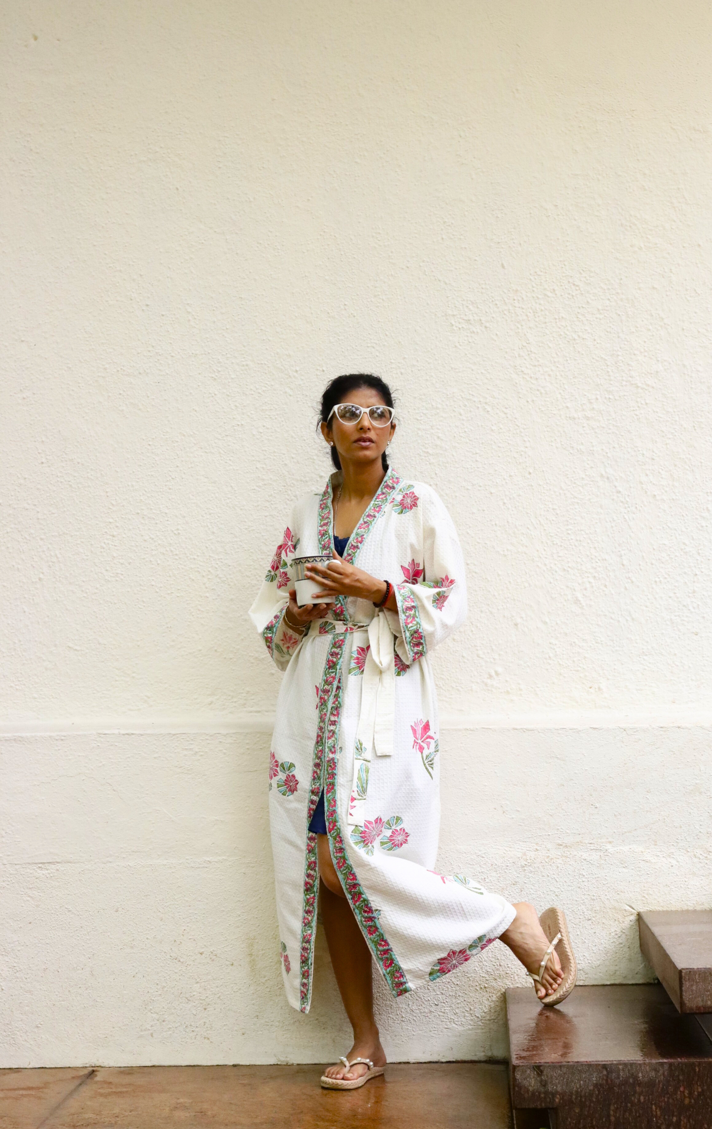 Lotus Sutra Waffle Block Printed Bath Robe