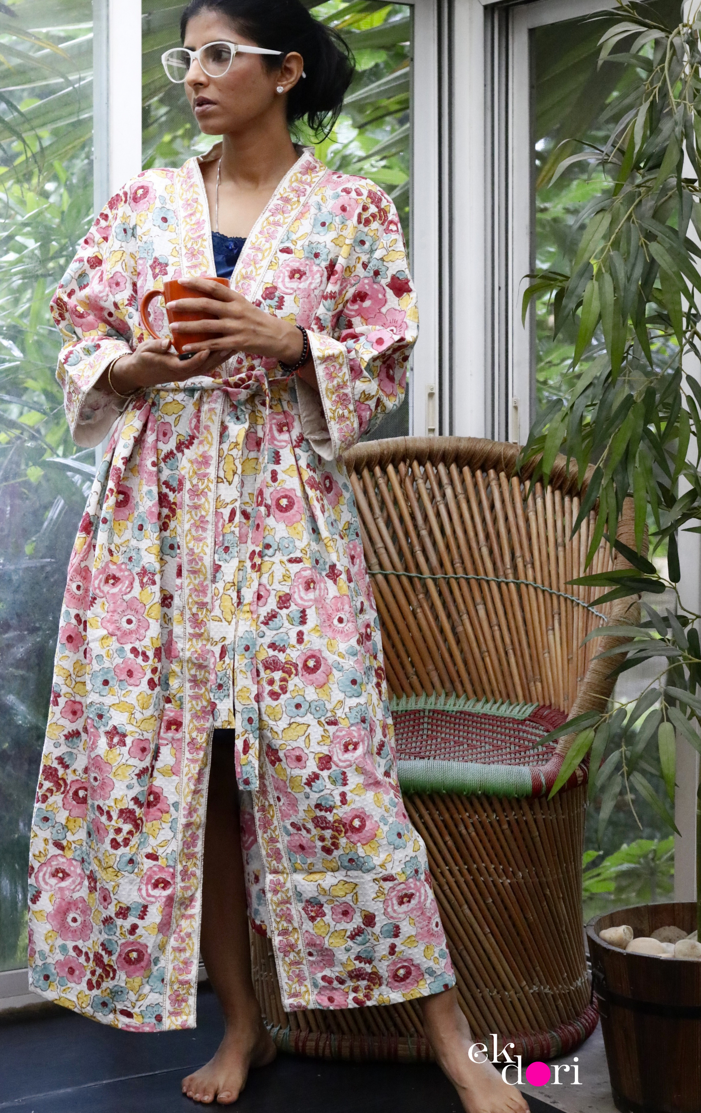 Wall Flower Waffle Block Printed Bath Robe