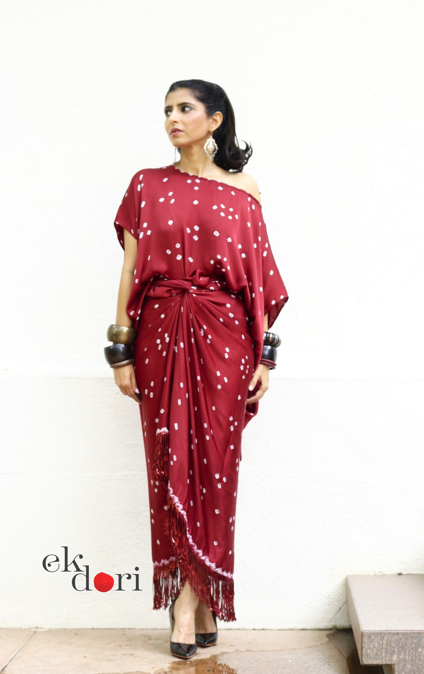 Bandhani Modal Co-ord Skirt Set 'Mor' : 2 Piece Skirt & Bandhani Top Set