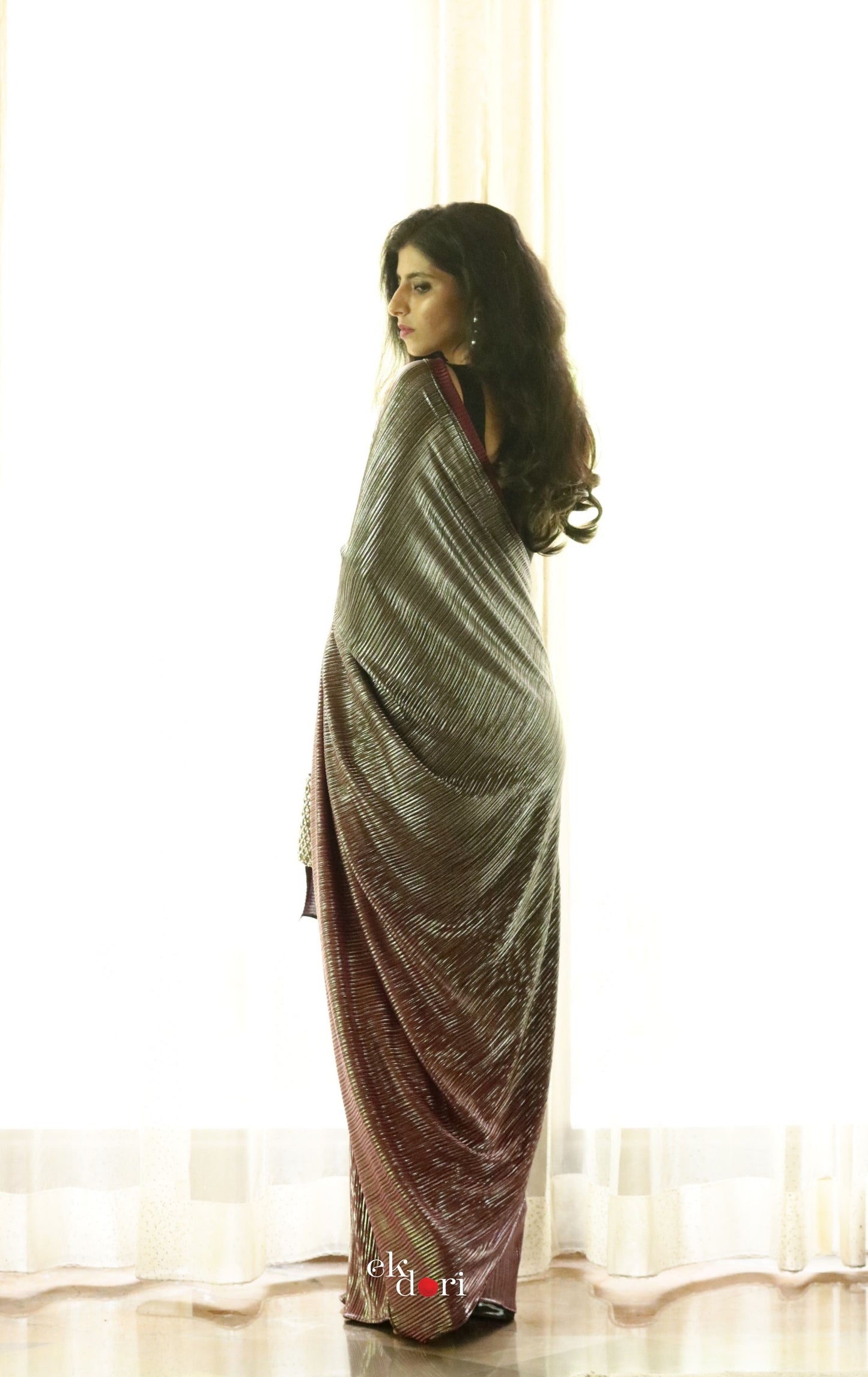 'A Night To Remember' Metallic Micro Pleated Designer Saree : Metallic Cocktail Saree