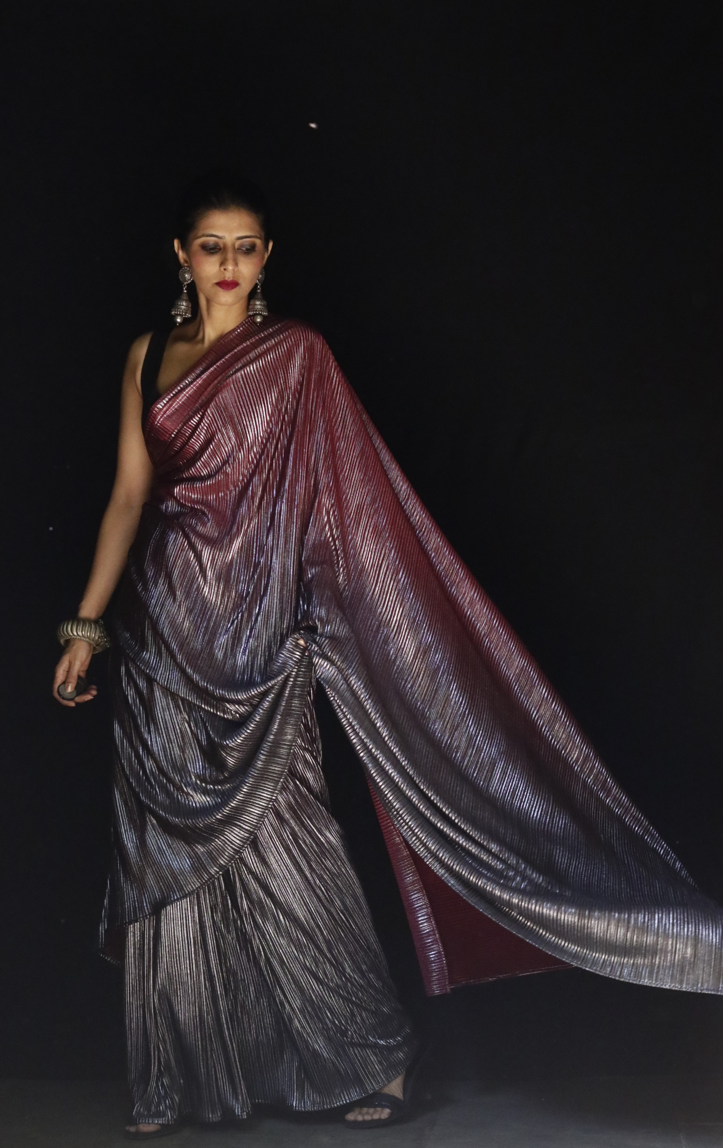 'A Night To Remember' Metallic Micro Pleated Designer Saree : Metallic Cocktail Saree